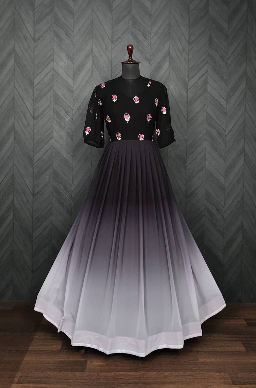 aux Georgette With Embroidery and Rich Digital Print work  GOWN