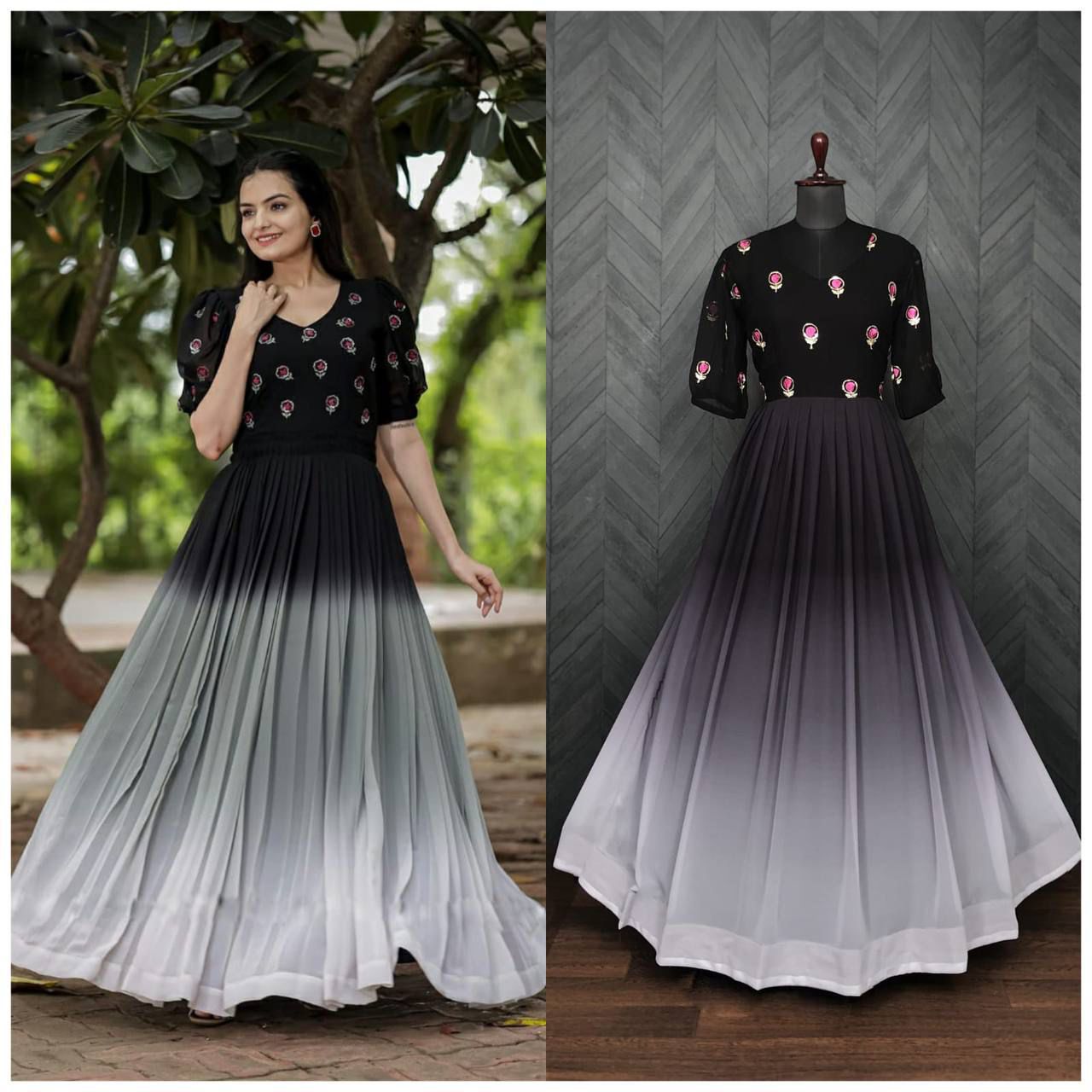 aux Georgette With Embroidery and Rich Digital Print work  GOWN