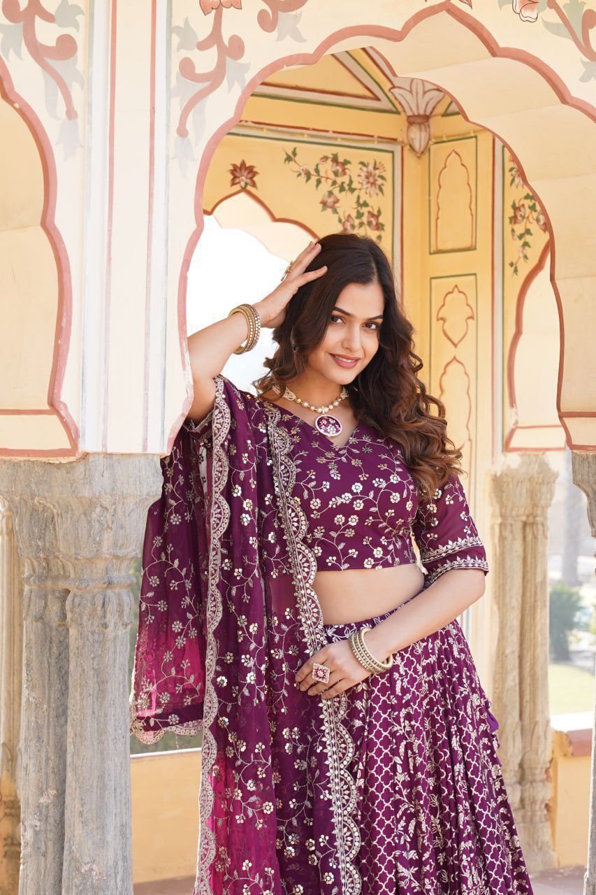 aux Blooming with Sequins embroidered Work LEHENGA CHOLI