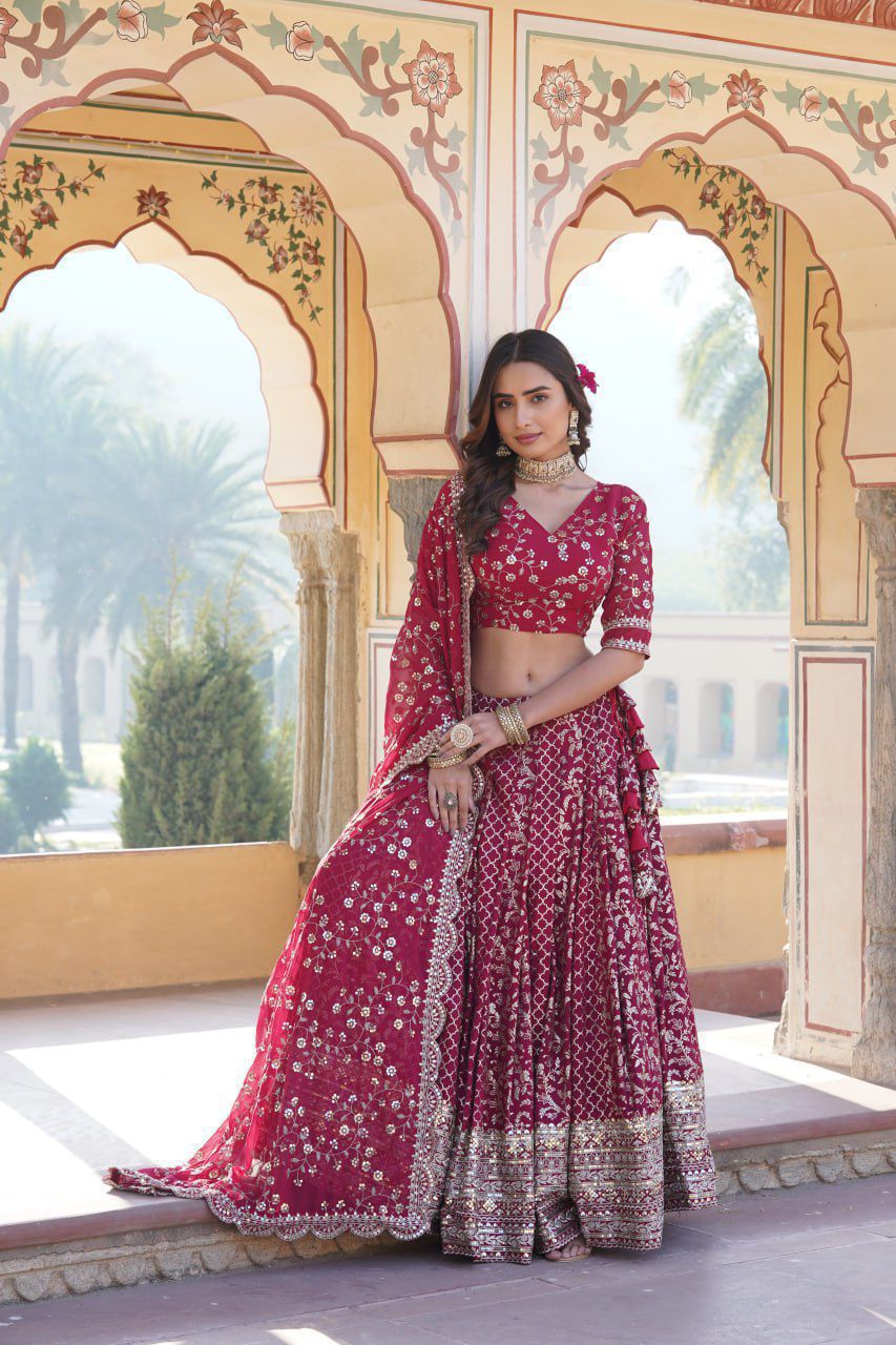 aux Blooming with Sequins embroidered Work LEHENGA CHOLI