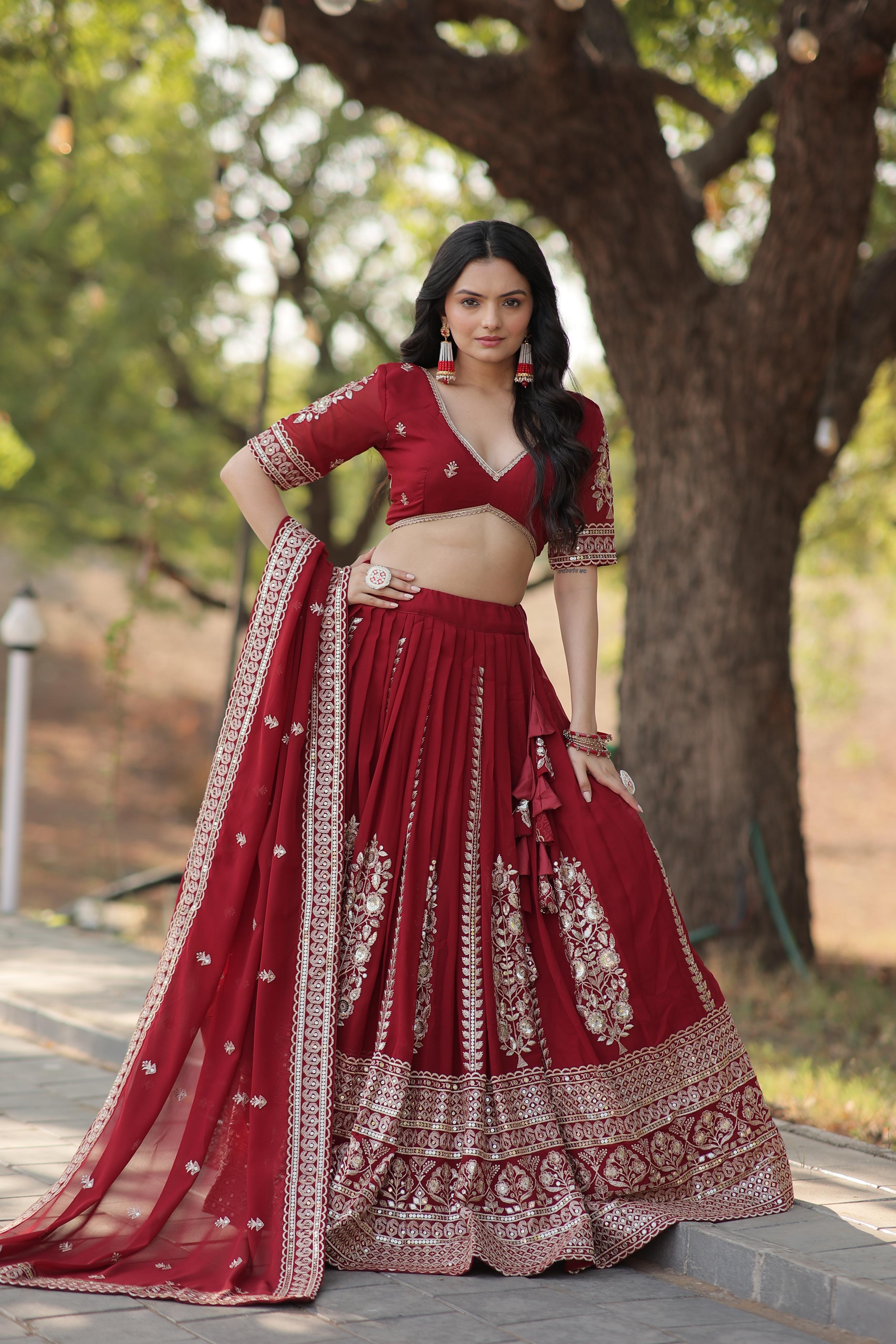 aux Blooming with Sequins embroidered Work LEHENGA CHOLI