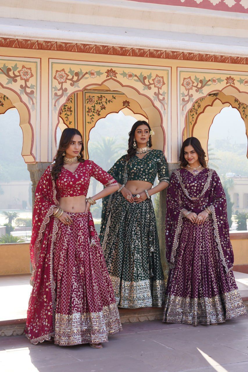 aux Blooming with Sequins embroidered Work LEHENGA CHOLI