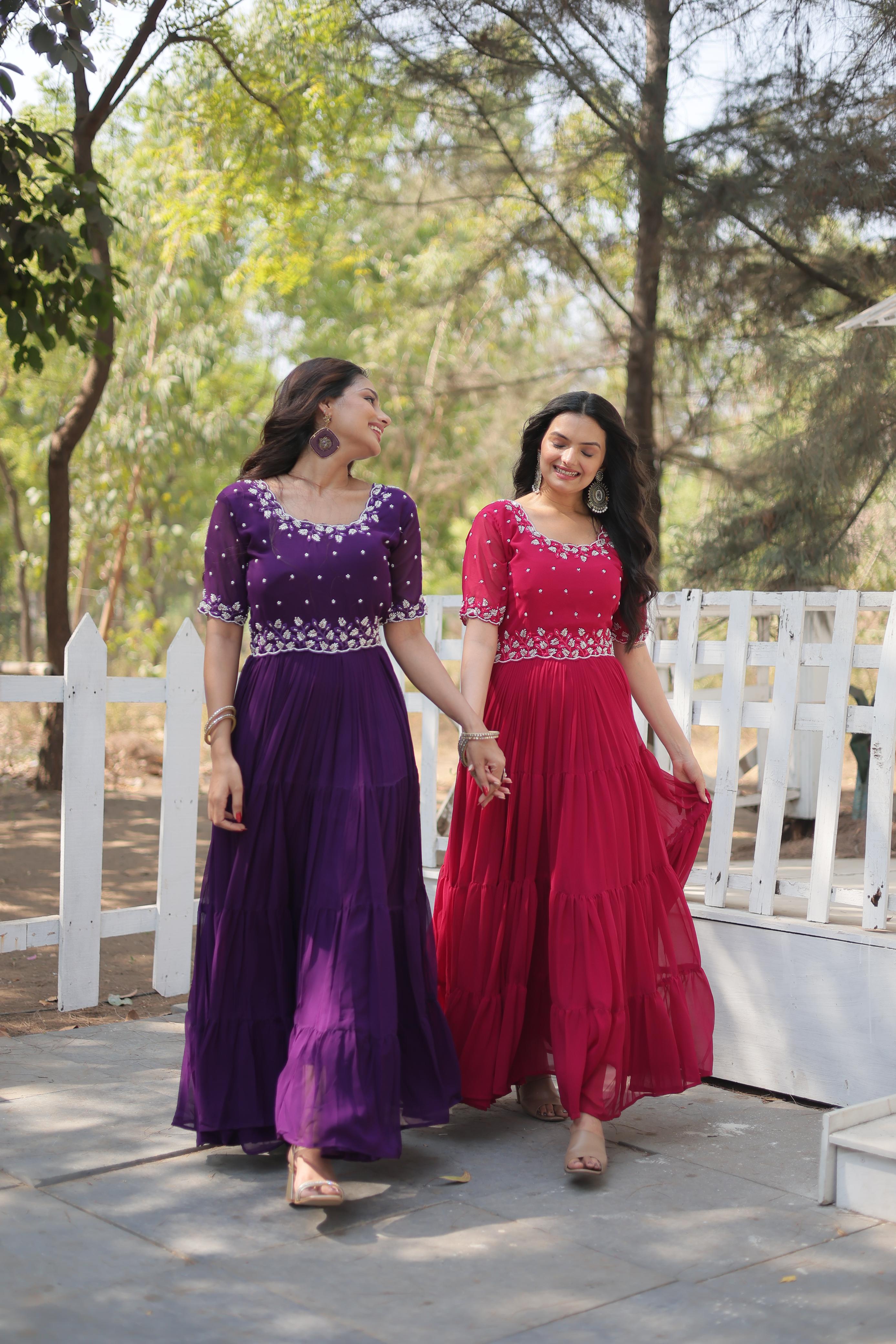  Faux Blooming with Beads embroidery-work gown