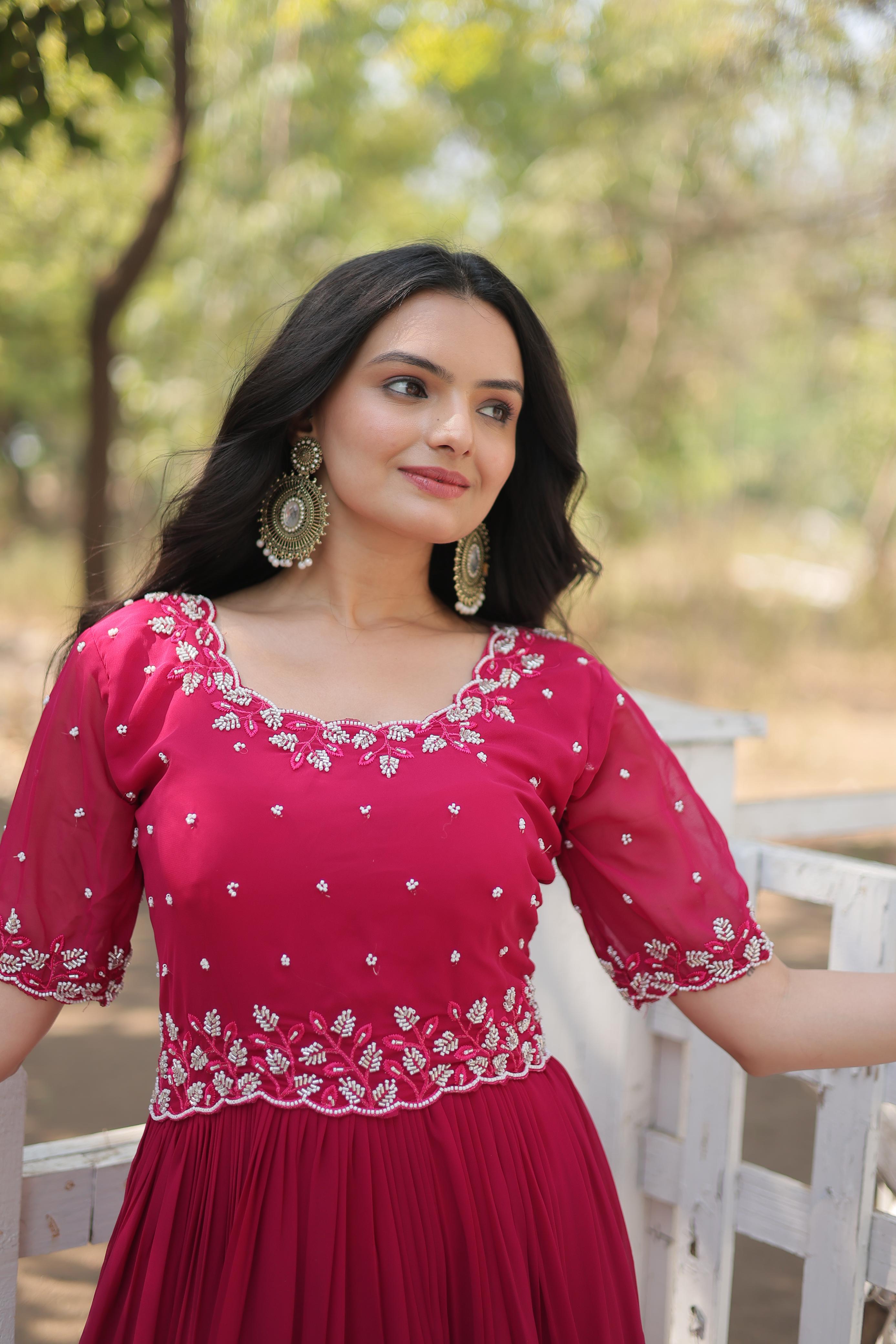 Faux Blooming with Beads embroidery-work gown