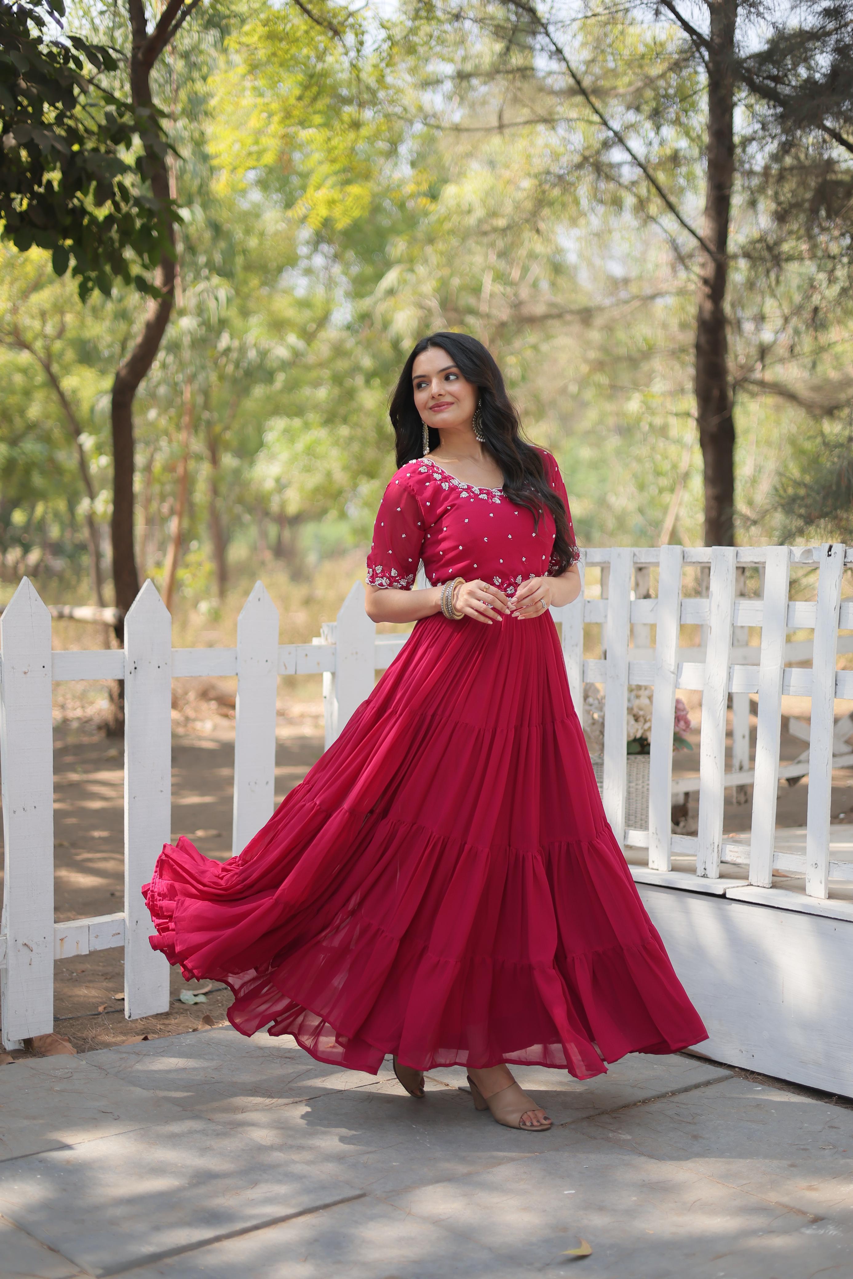  Faux Blooming with Beads embroidery-work gown