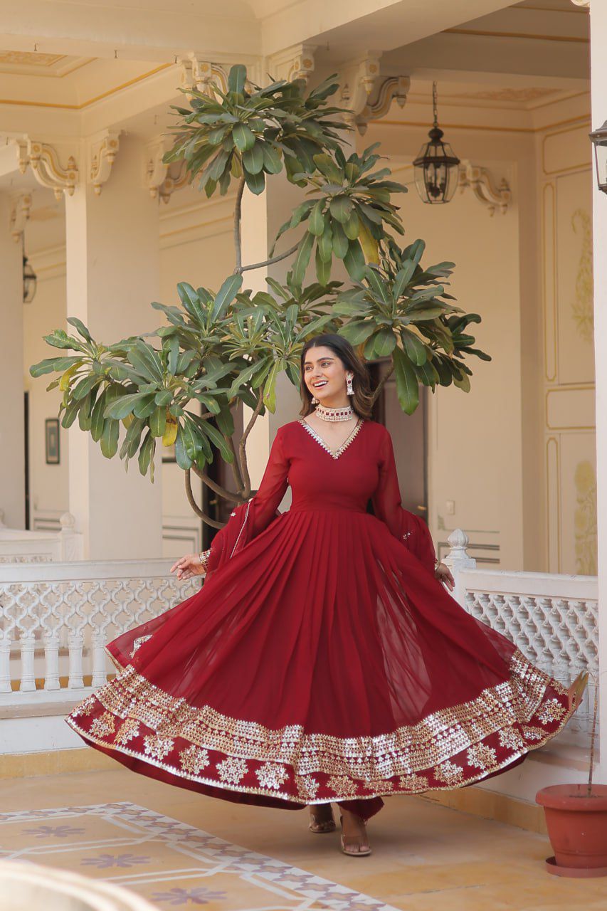 Faux Blooming Gown with Dupatta With Attractive Embroidered Sequins work.gown with dupatgta
