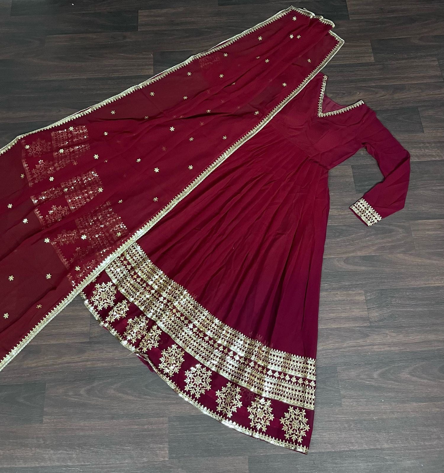 Faux Blooming Gown with Dupatta With Attractive Embroidered Sequins work.gown with dupatgta