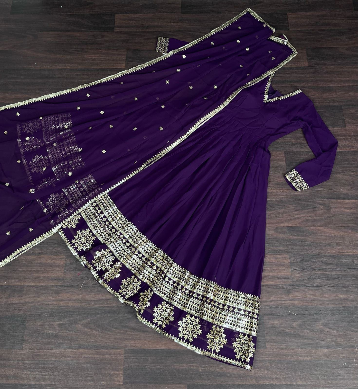 Faux Blooming Gown with Dupatta With Attractive Embroidered Sequins work.gown with dupatgta