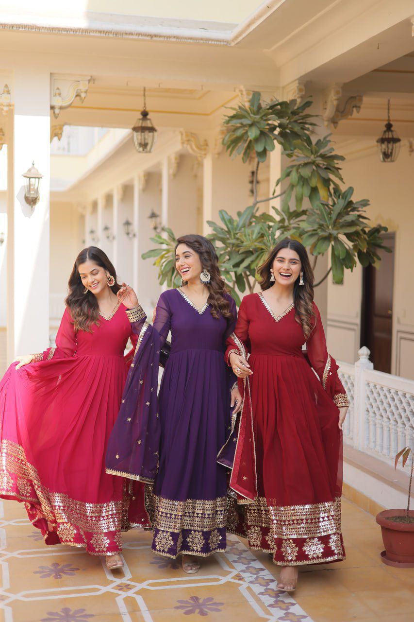Faux Blooming Gown with Dupatta With Attractive Embroidered Sequins work.gown with dupatgta