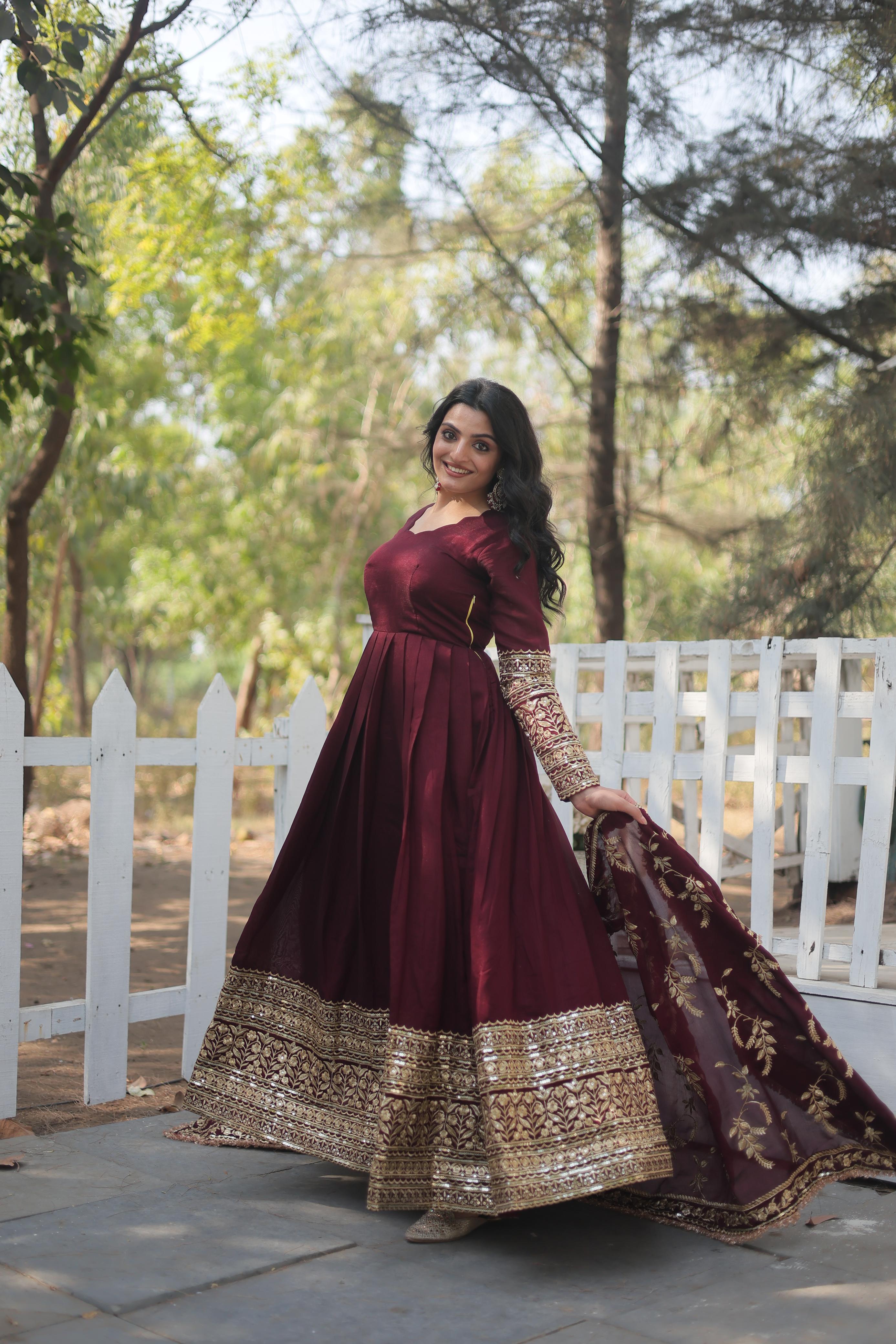  Vichitra Shimmer with Sequins and Embroidered work and designer lace border.DRESS