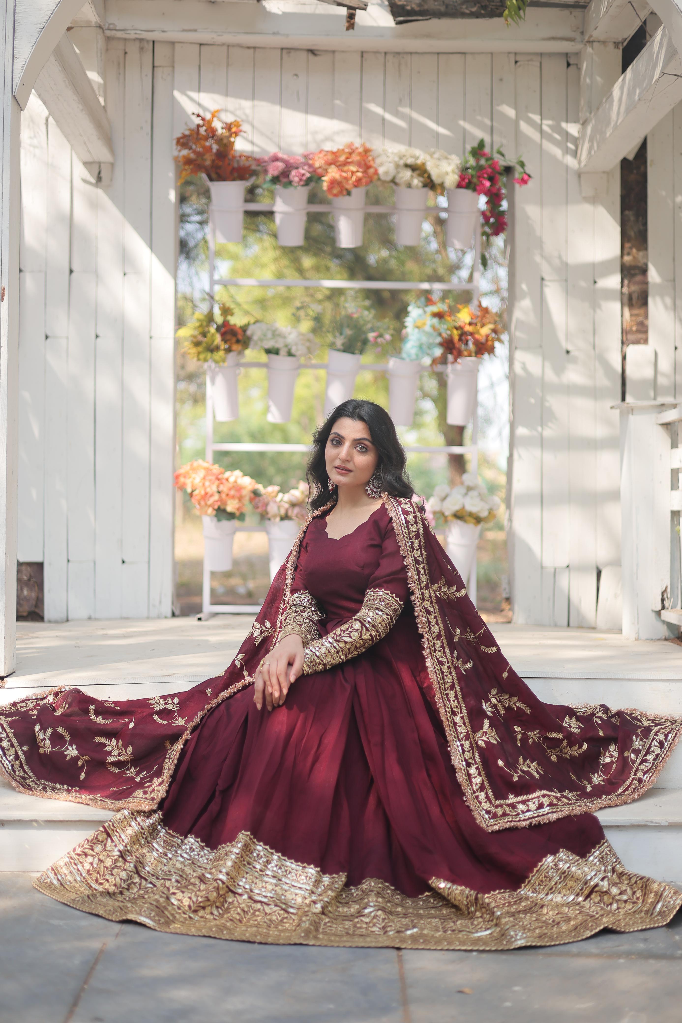  Vichitra Shimmer with Sequins and Embroidered work and designer lace border.DRESS