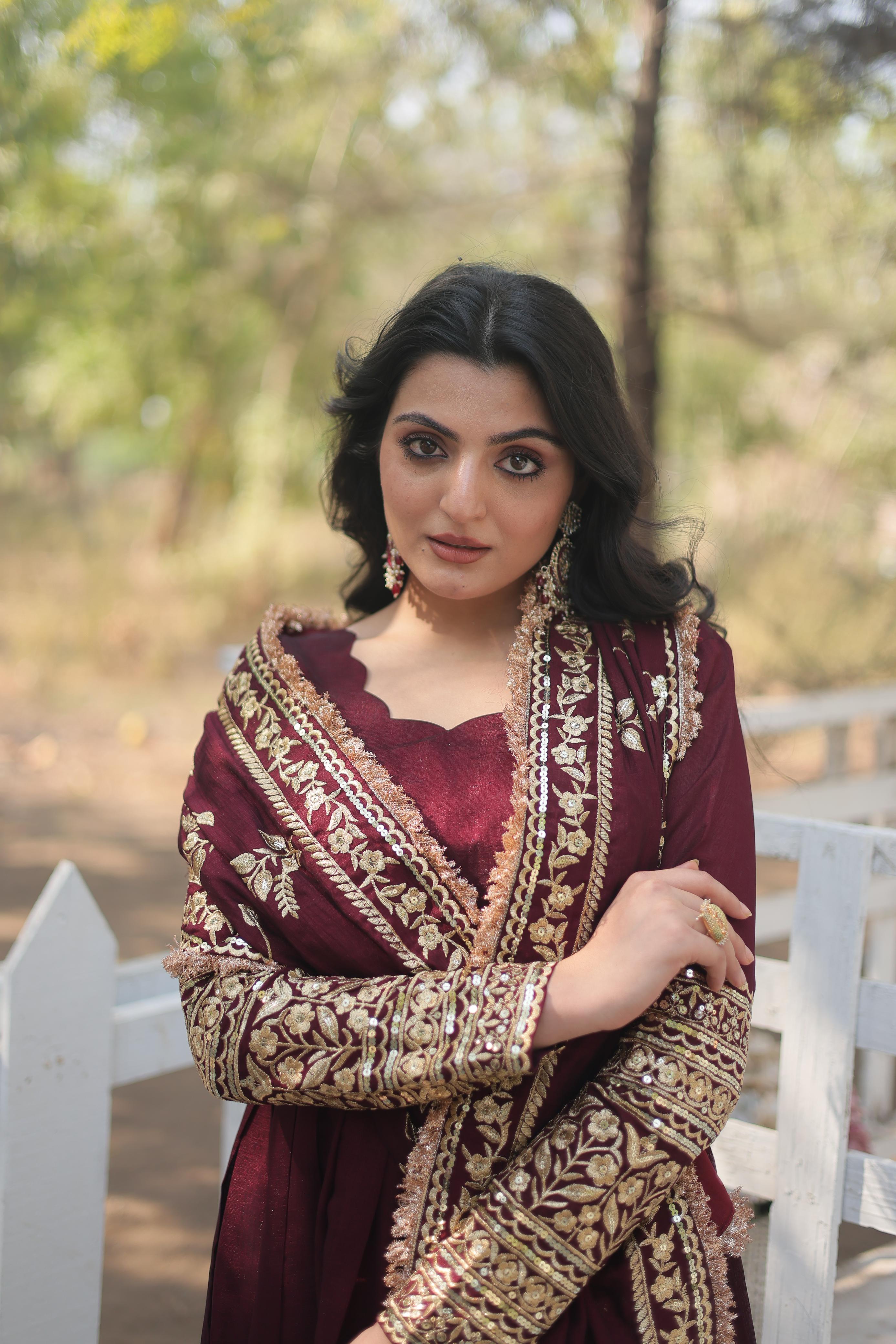  Vichitra Shimmer with Sequins and Embroidered work and designer lace border.DRESS
