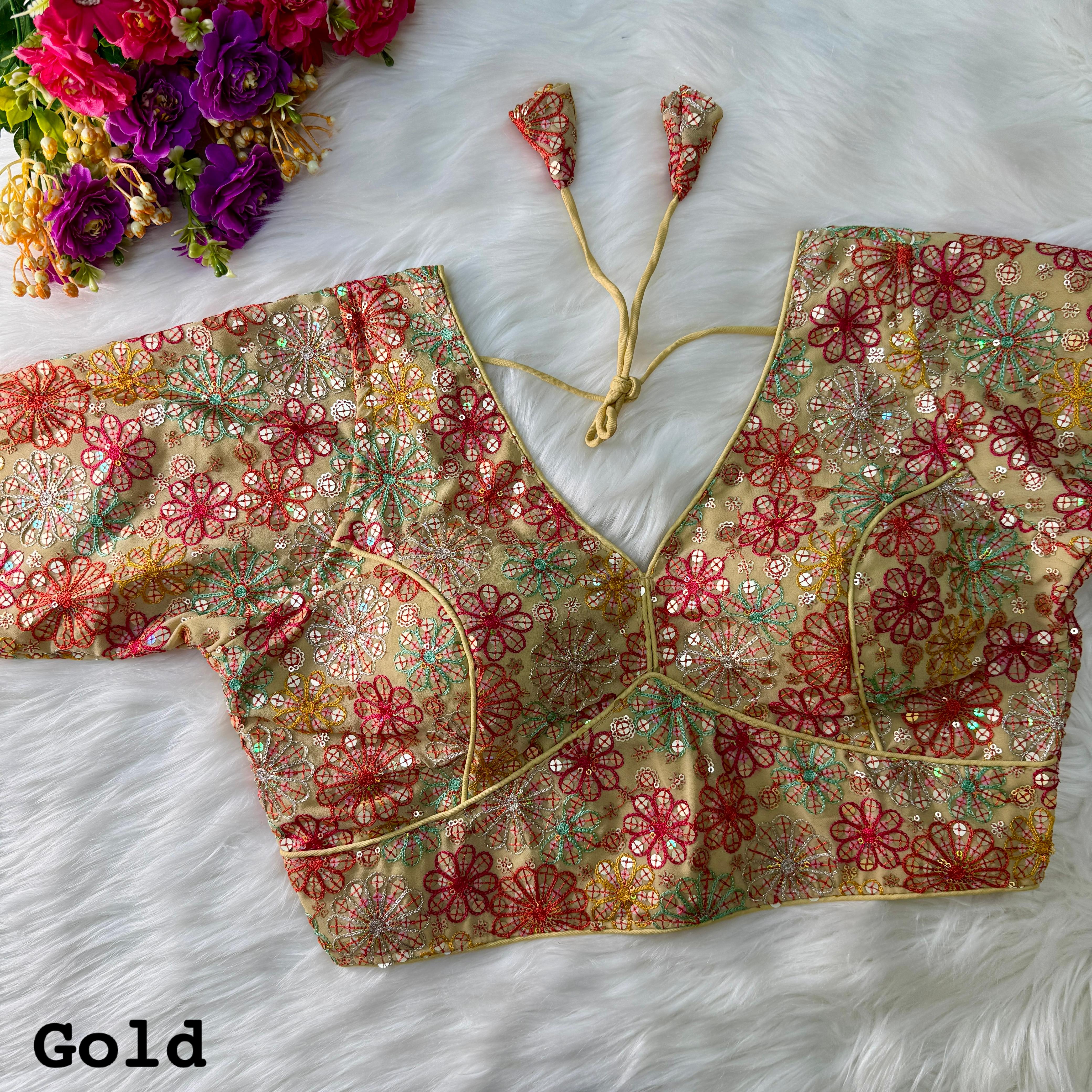 💓SABYASACHI NECK STYLE MULTI WORK WITH SEQUENCE WORK BLOUSE💓