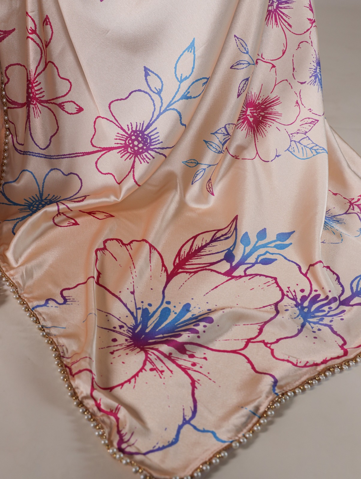 🌷Satin Saree Collection  Pearl-Edged Floral Satin Saree 🪸