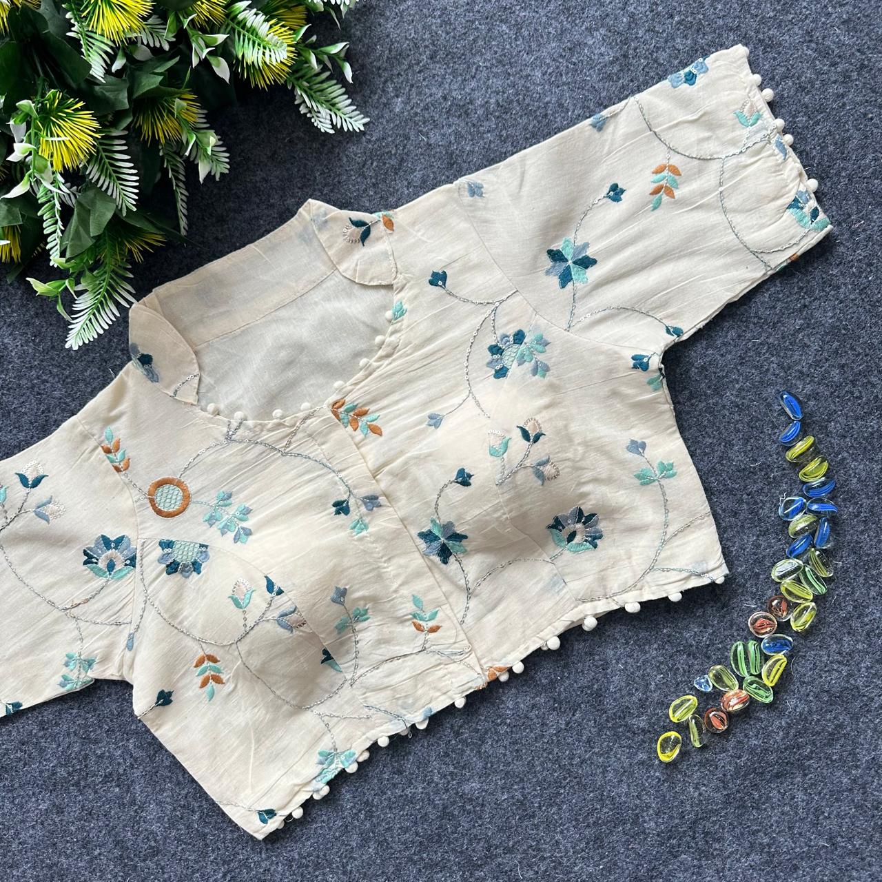 Color Same with Pure Cotton Multi Sequence Thread n Embroidery blouse
