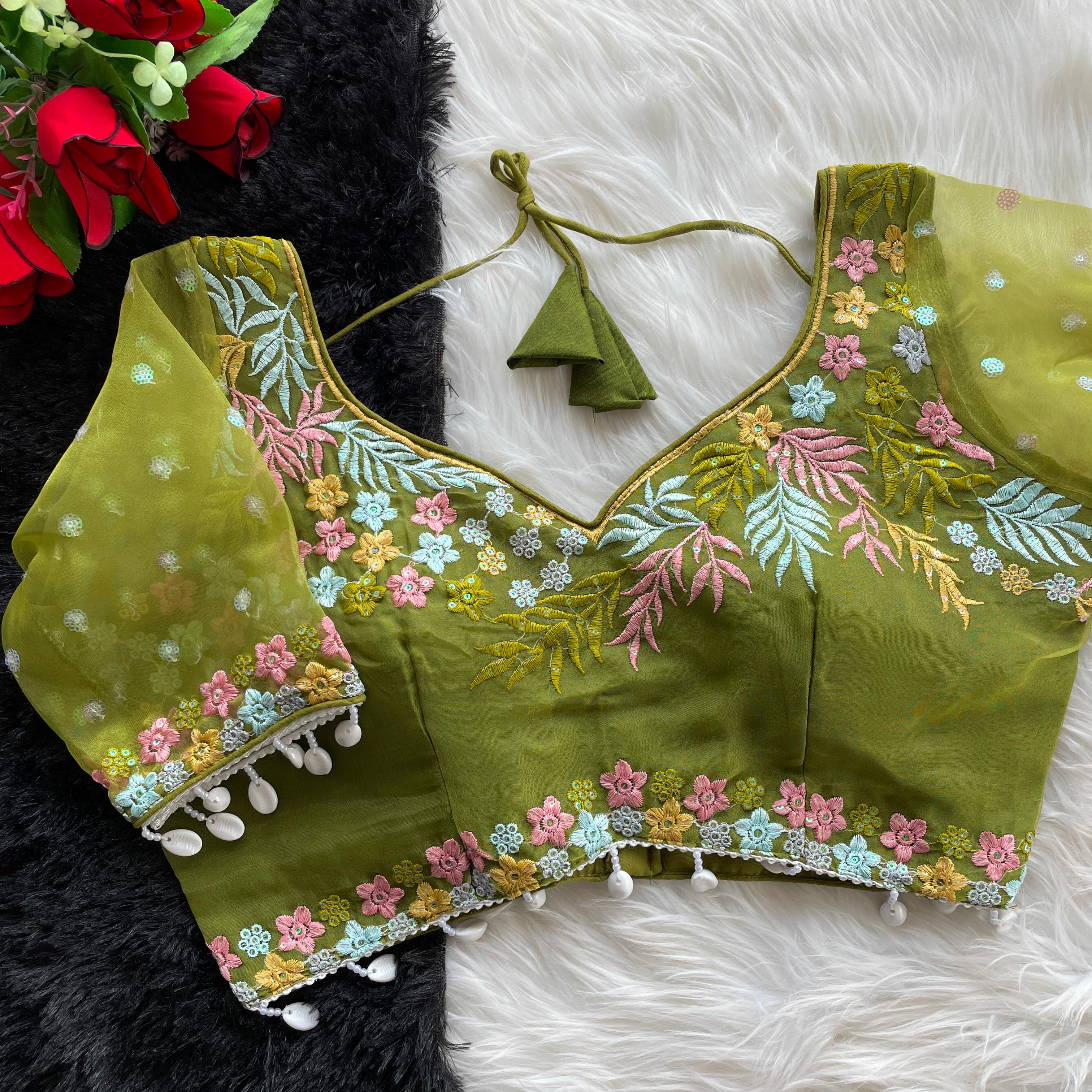 Heavy net with embroidery work + less BLOUSE