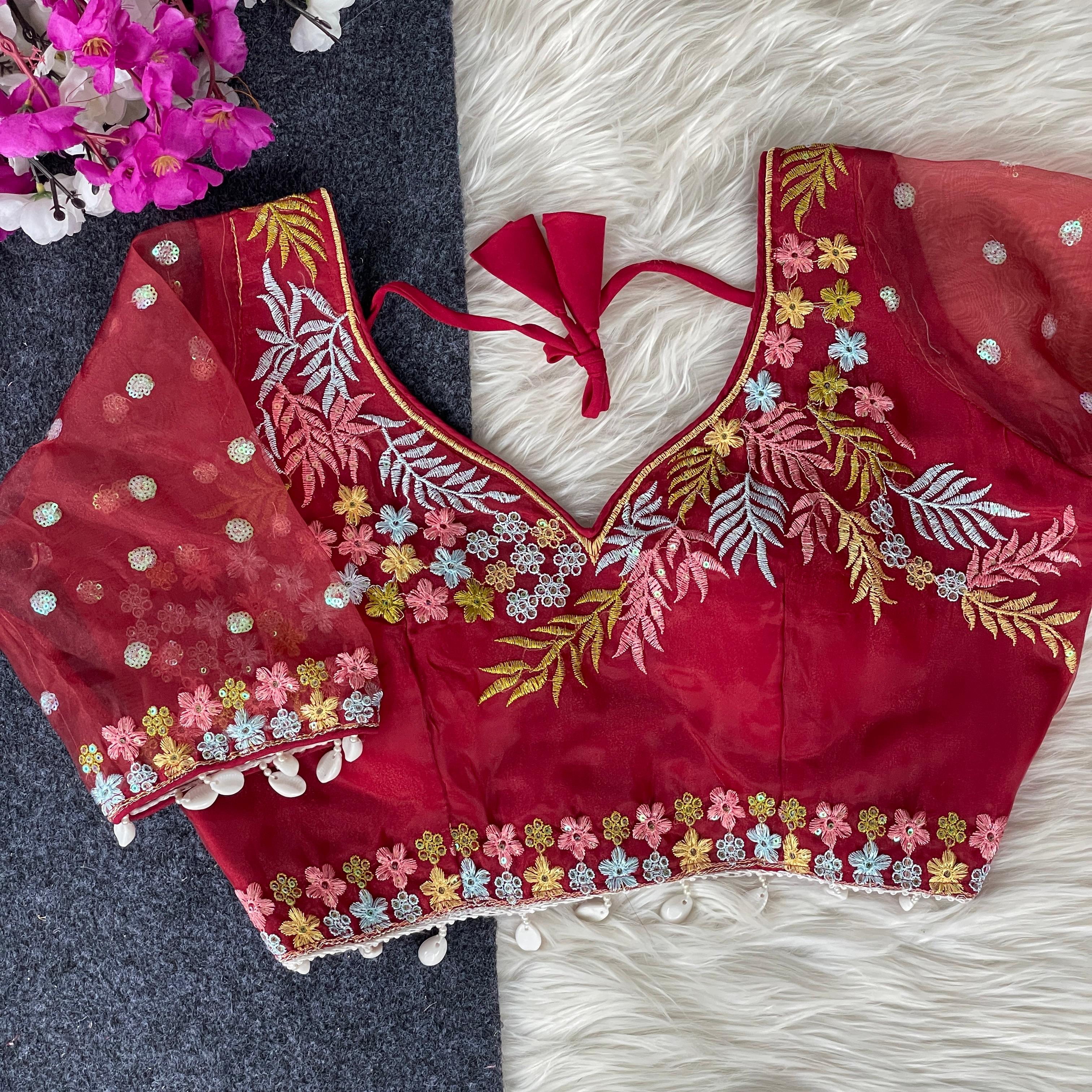 Heavy net with embroidery work + less BLOUSE