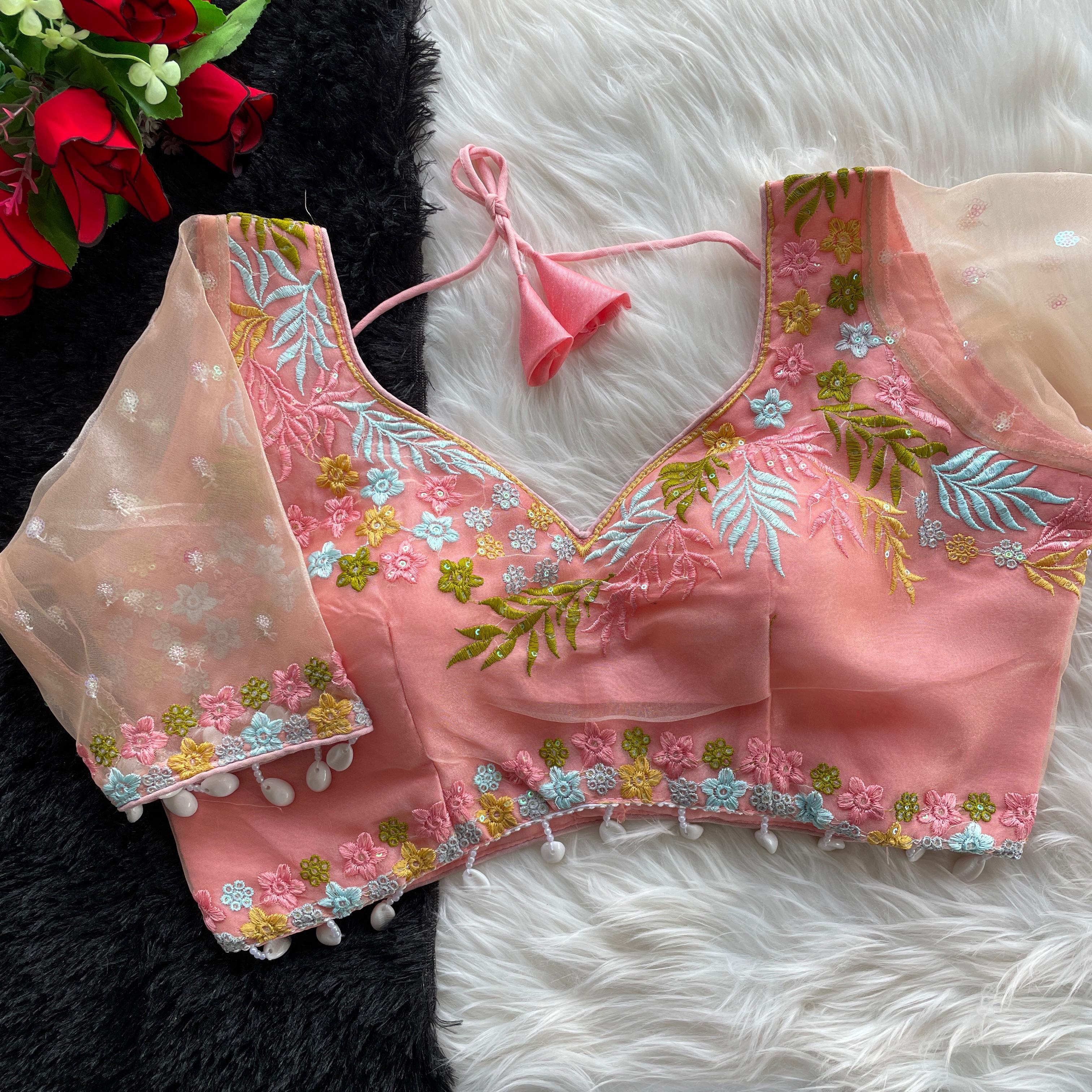 Heavy net with embroidery work + less BLOUSE
