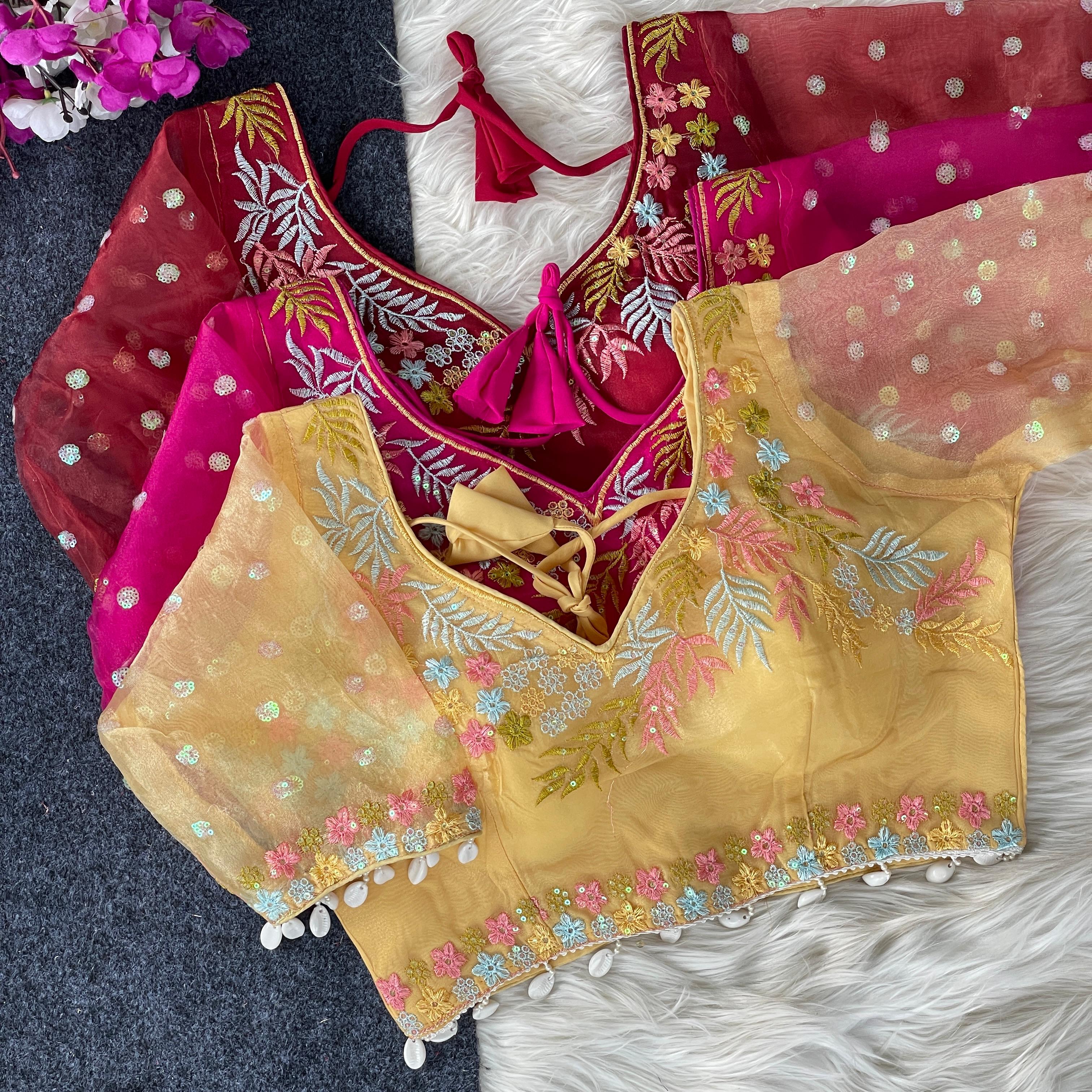 Heavy net with embroidery work + less BLOUSE