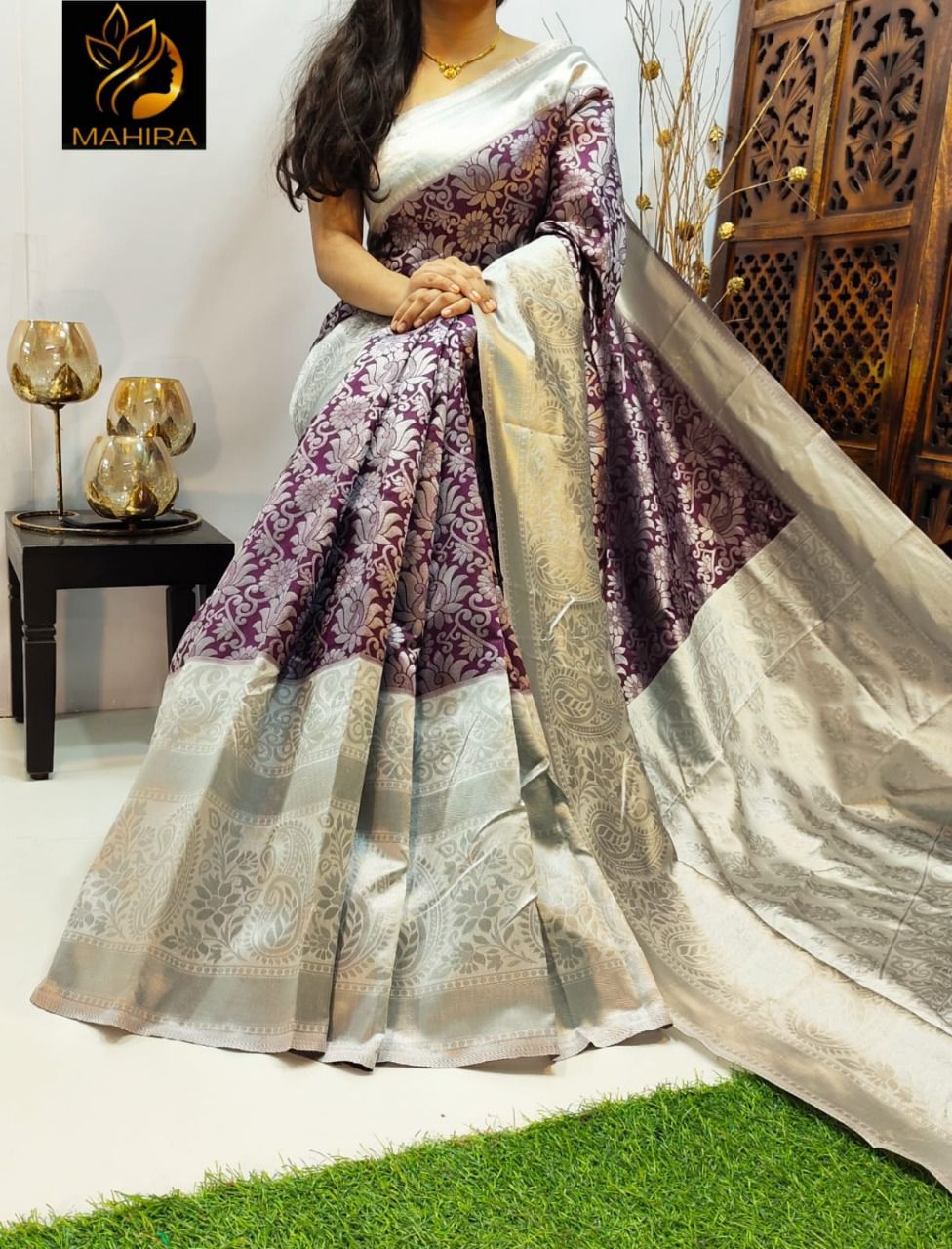  SOFT LICHI SILK  EXCLUSIVE SAREE WITH WEAVING JEQUARD BORDER AND BEAUTIFUL PALLU WITH BLOUSE