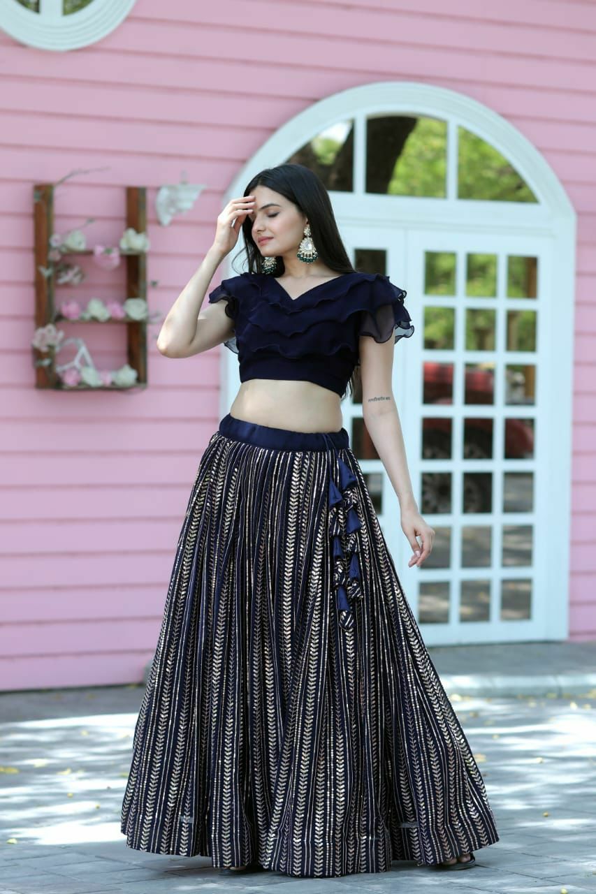 Faux Blooming With Sequins work lehnga choli