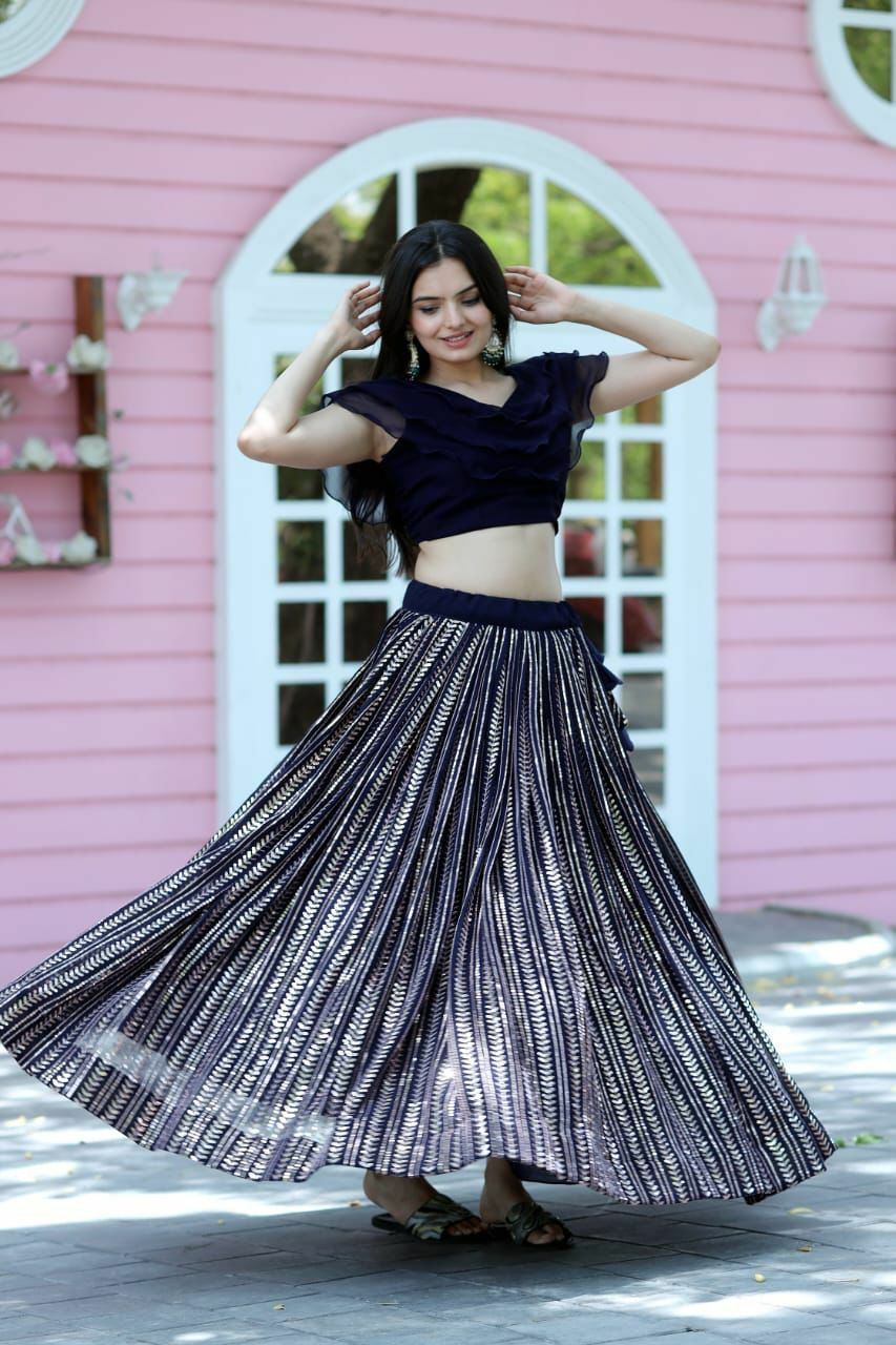 Faux Blooming With Sequins work lehnga choli