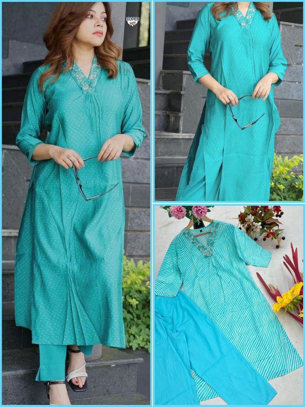  Beutiful neck katha & Embroidery work KURTI PENT
