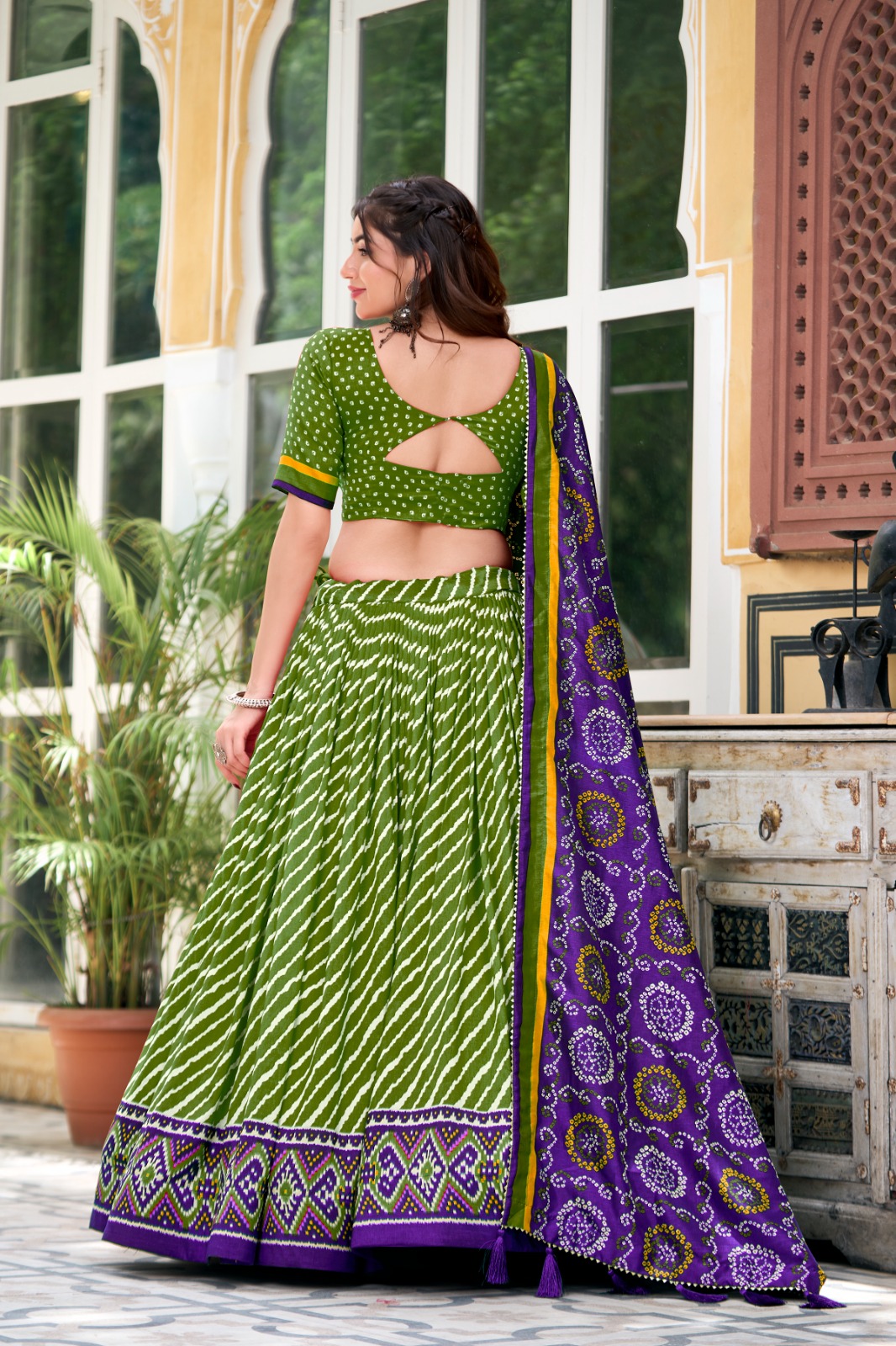 Embrace Cultural Grandeur with Our Elegant Leheriya Print Tussar Silk Lehenga Choli