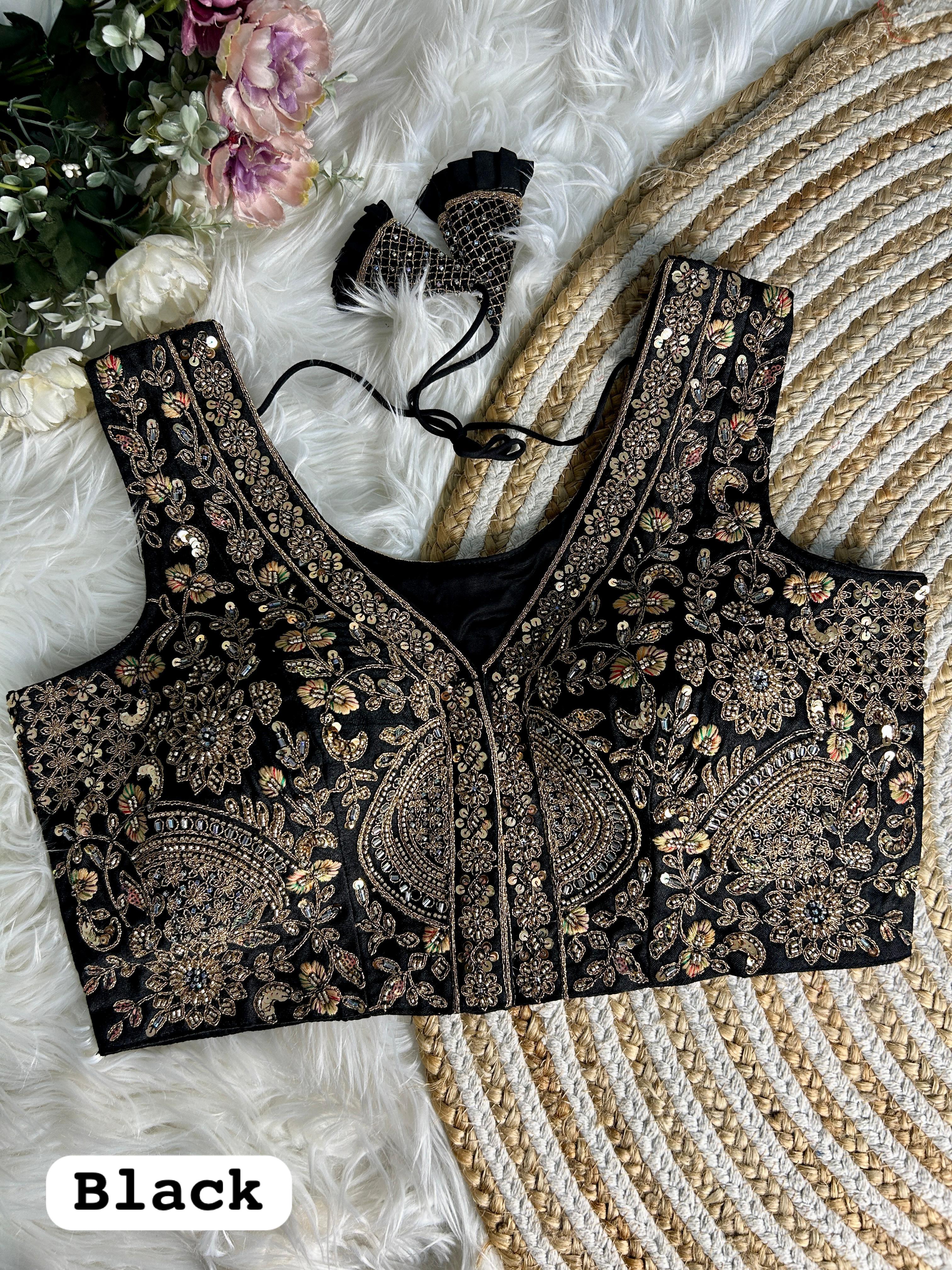 ❤️ BEAUTIFUL HEAVY STARS 🌟 & BEADS WORK “V” NEACK BRIDAL BLOUSE♥️