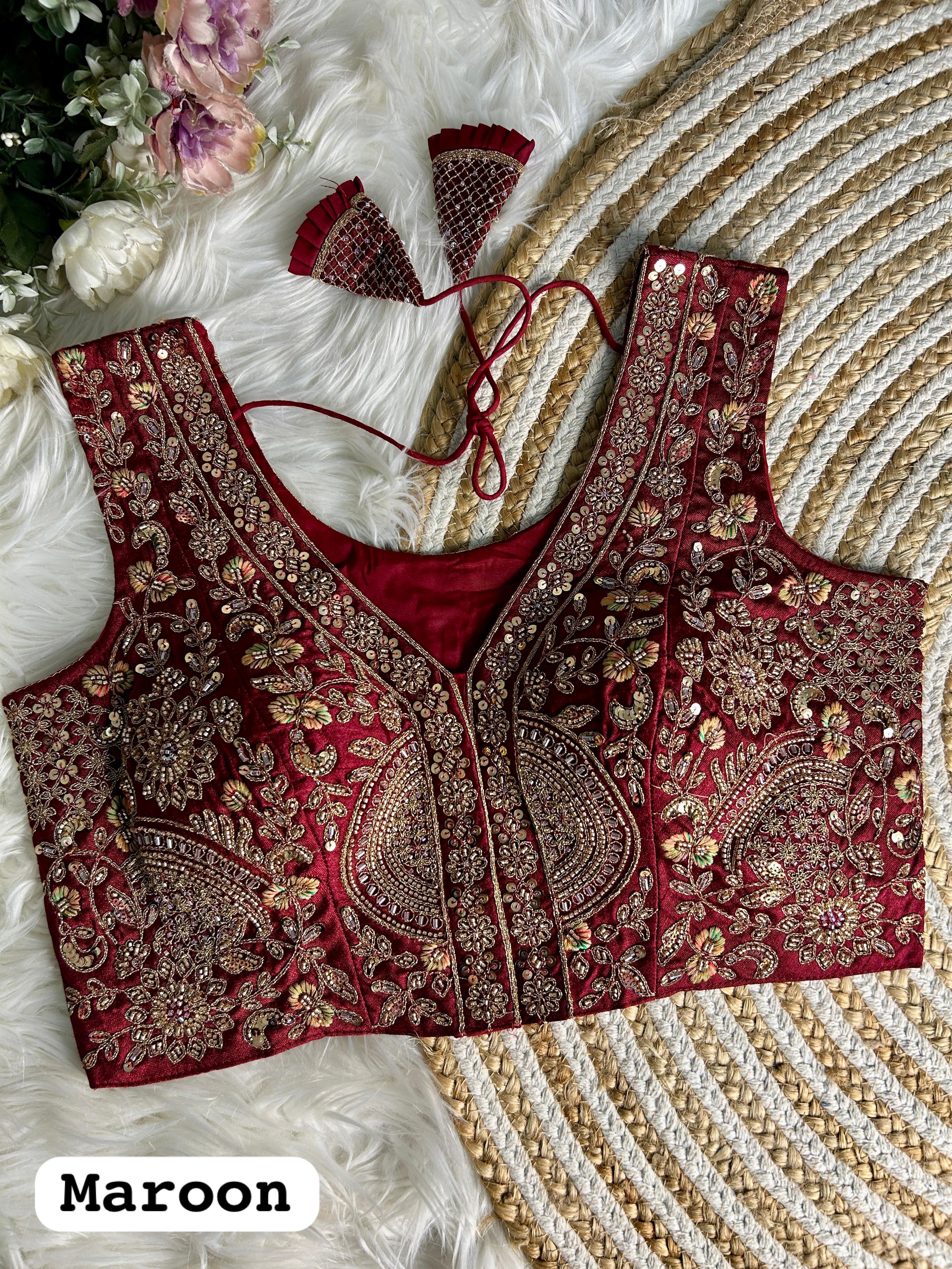 ❤️ BEAUTIFUL HEAVY STARS 🌟 & BEADS WORK “V” NEACK BRIDAL BLOUSE♥️