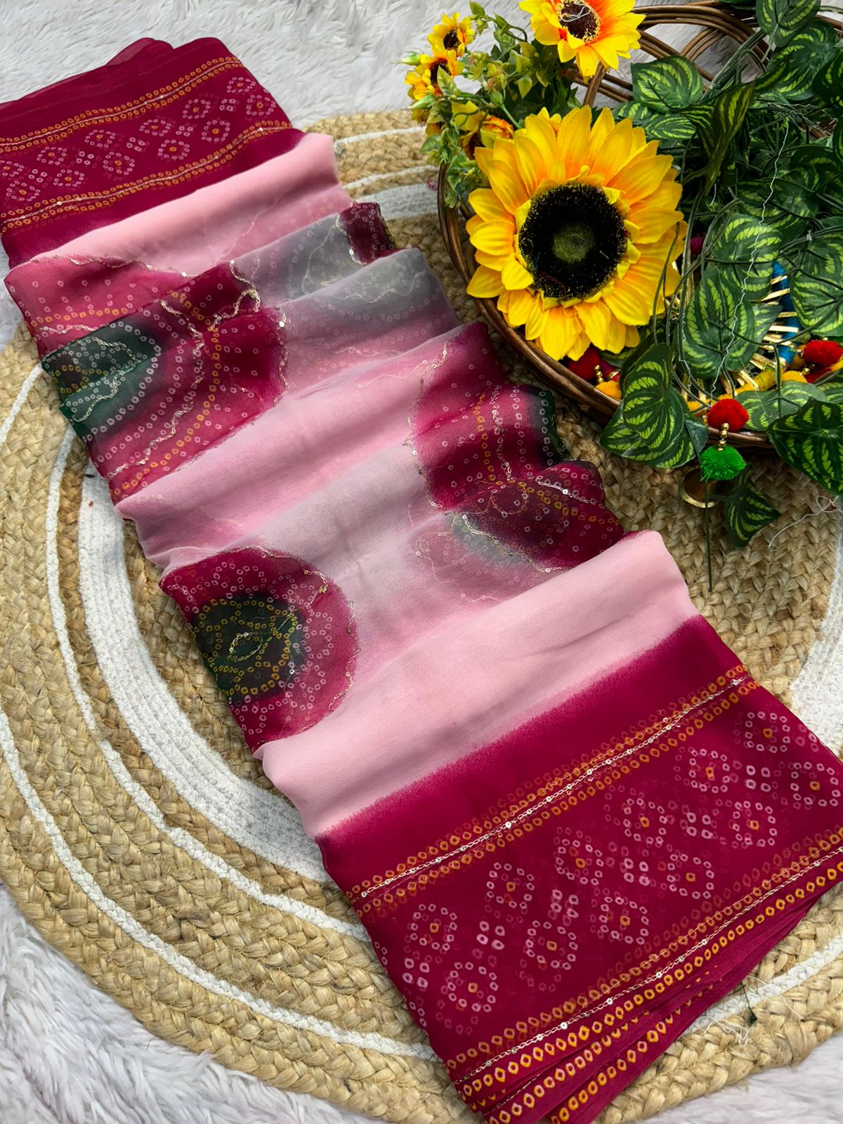 Beautiful premium quality chifon georgette in flower print sarees with all over print along with foil print