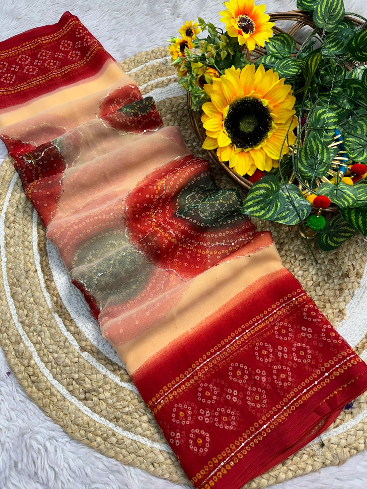 Beautiful premium quality chifon georgette in flower print sarees with all over print along with foil print