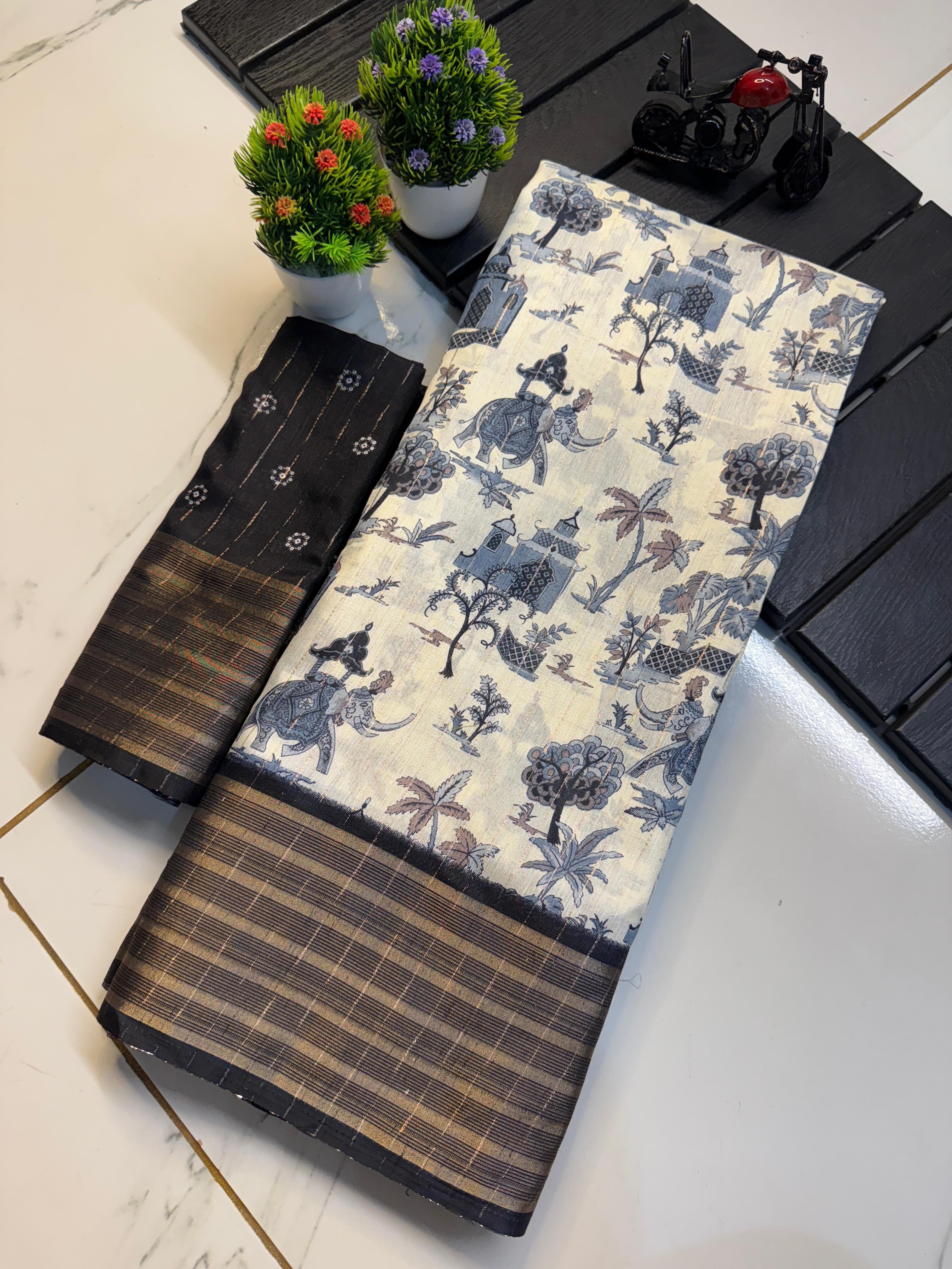 Beautiful rekko silk sarees with all over floral design along with contrast weaving border