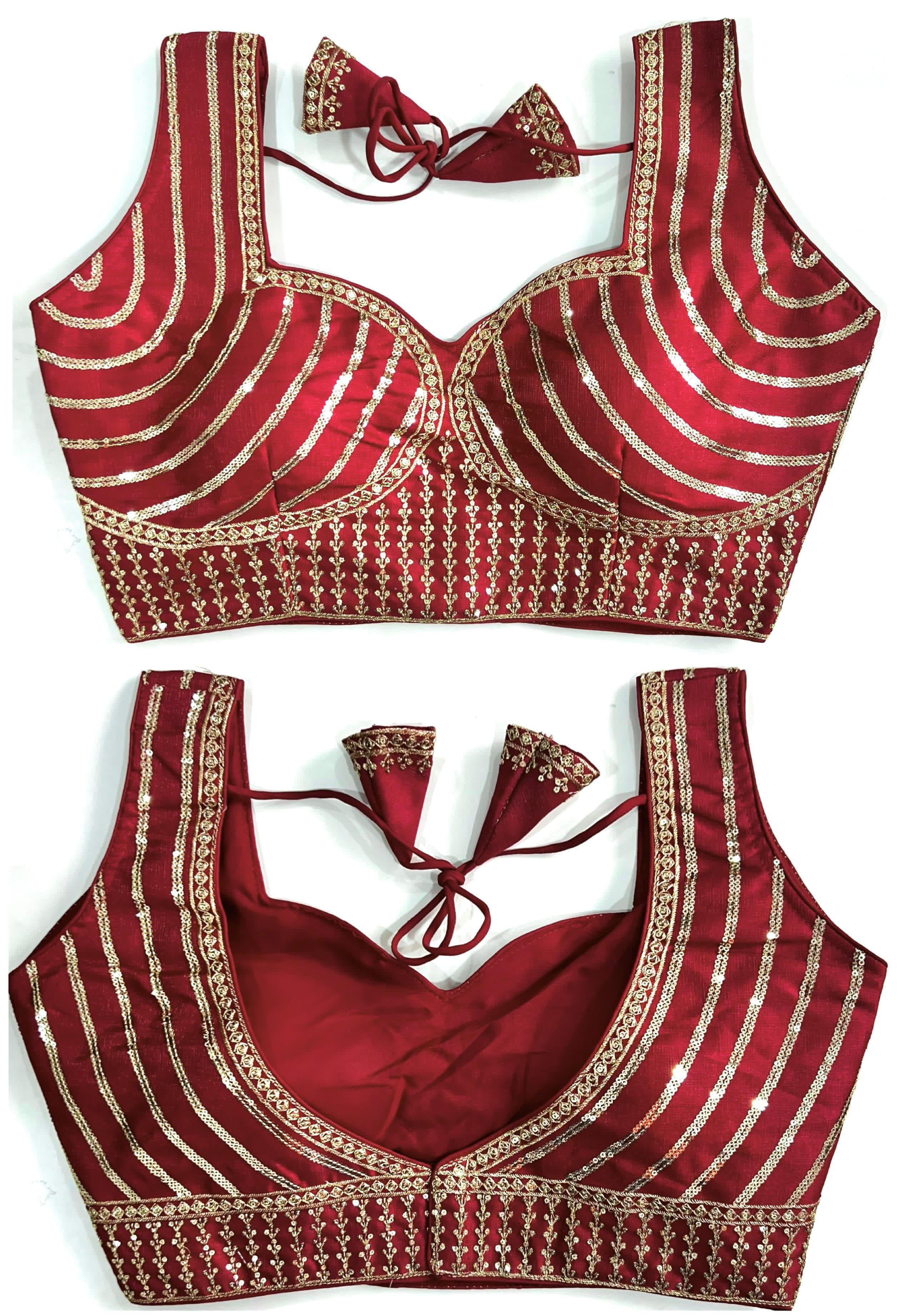 Blouse has sequance , jari and thread work
