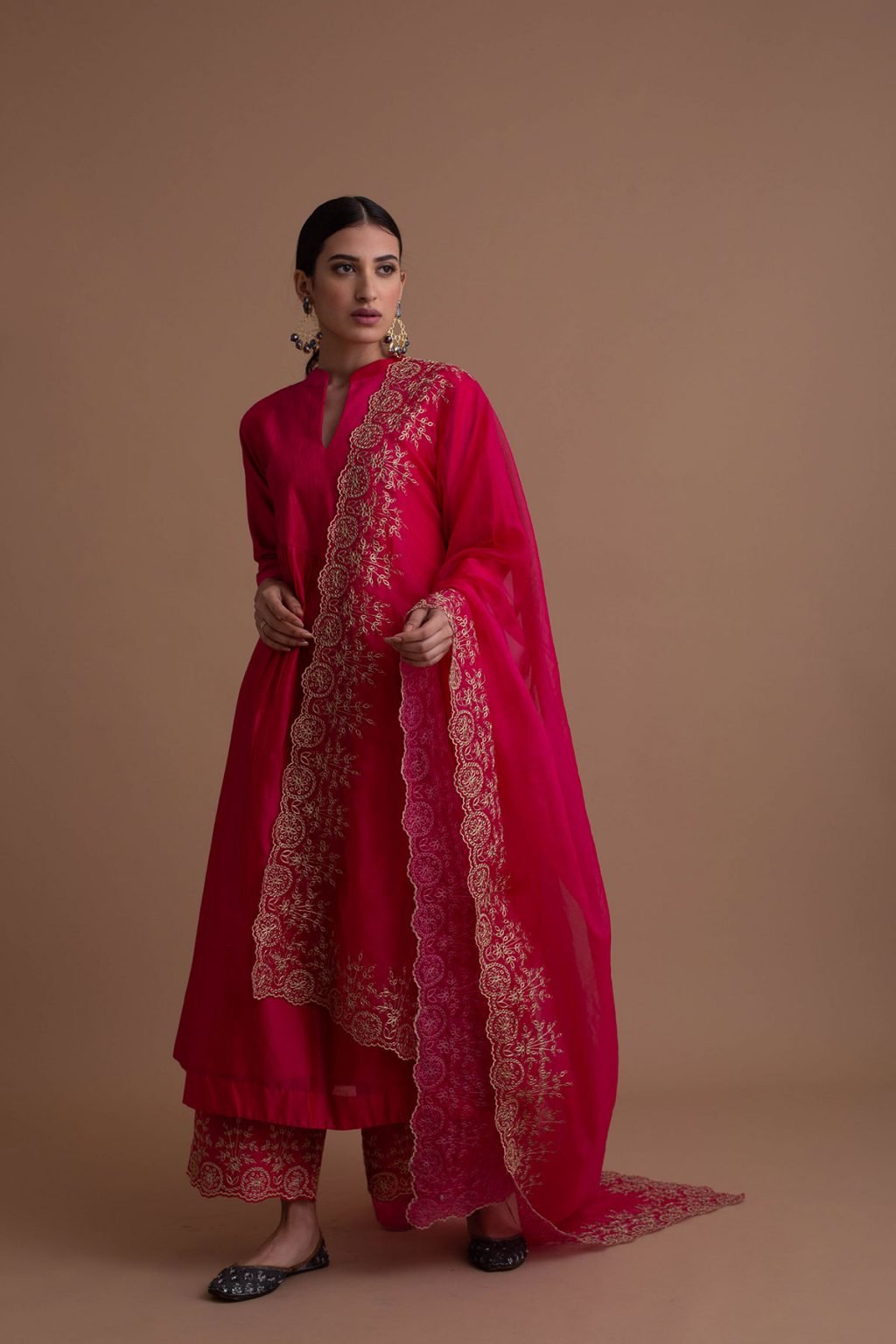 New Lunching Pinterest Pure Chanderi Kurtiplazo With Orgenza Duppata Embroidery Work 💖