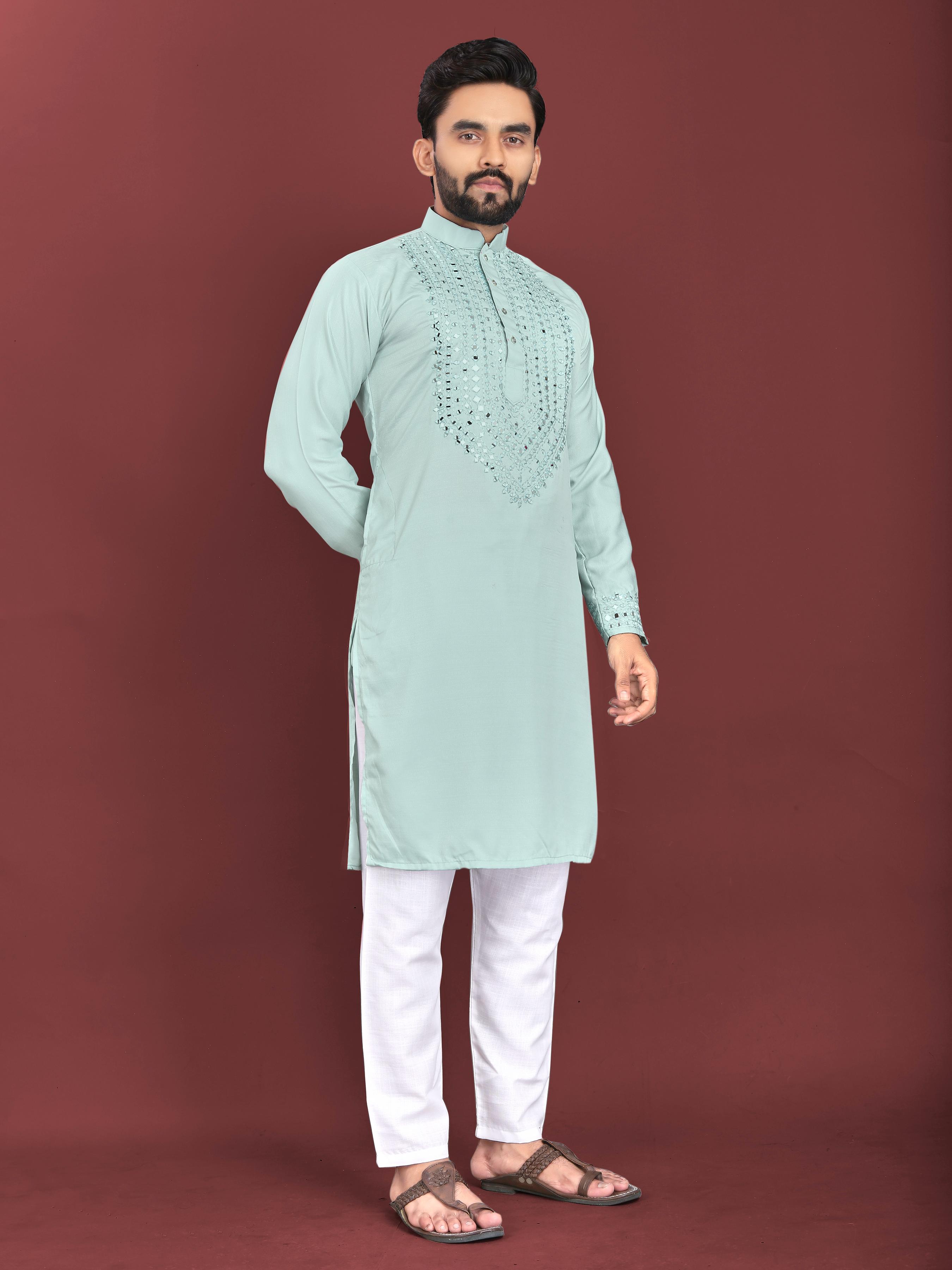 PRESENTING HEAVY NECK  ORIGINAL MIRROR WORK KURTA FOR MEN'S✨ 
