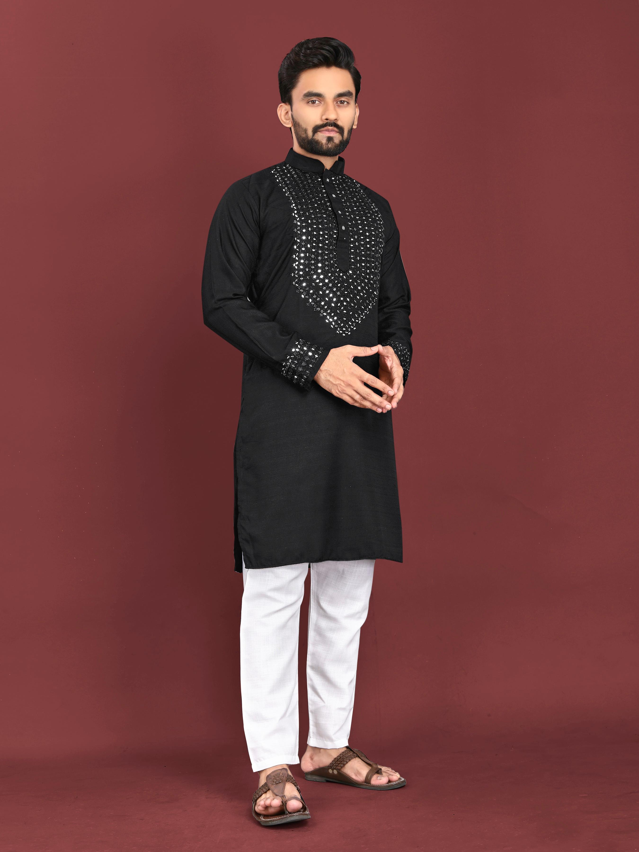 PRESENTING HEAVY NECK  ORIGINAL MIRROR WORK KURTA FOR MEN'S✨ 
