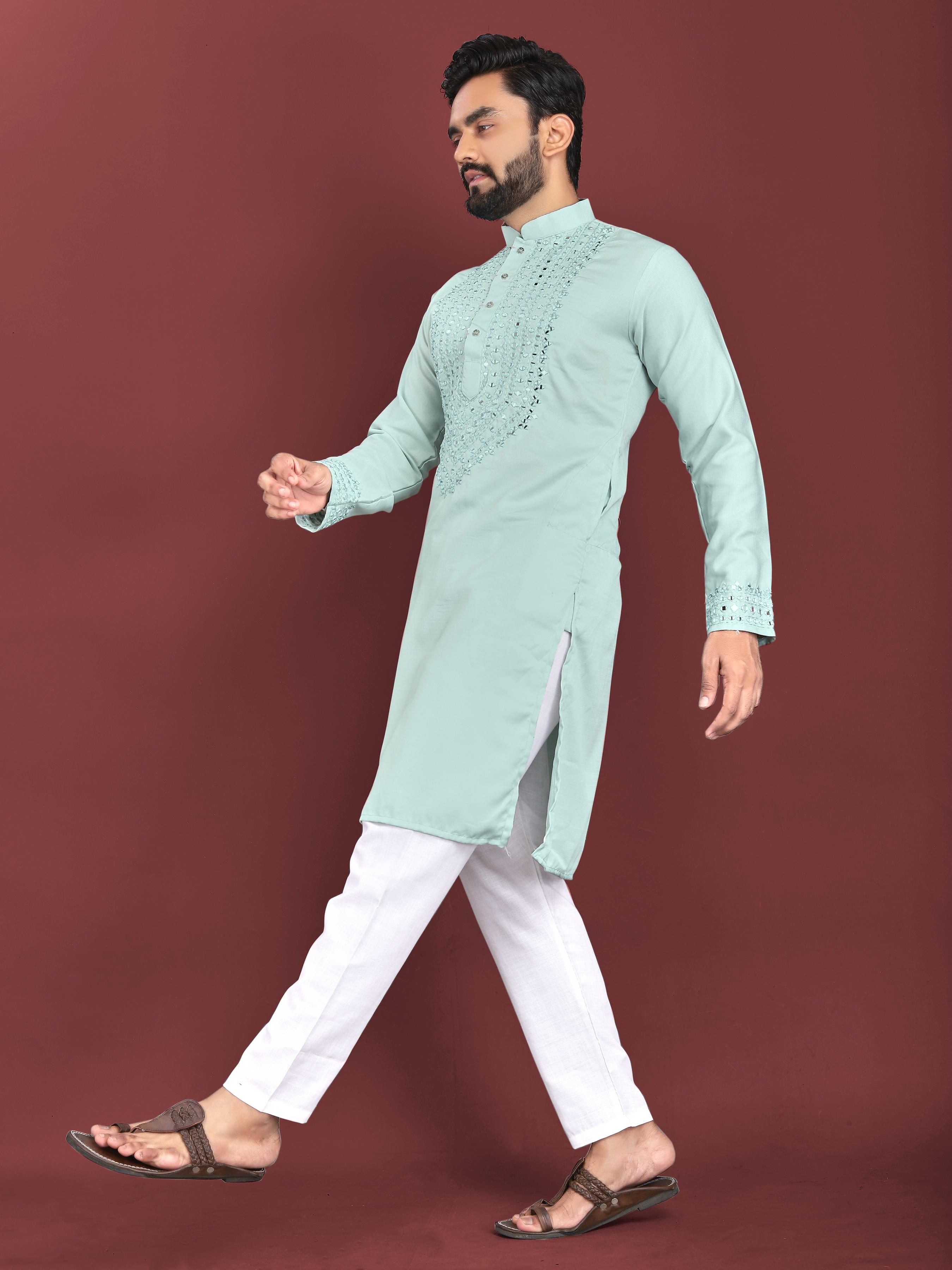 PRESENTING HEAVY NECK  ORIGINAL MIRROR WORK KURTA FOR MEN'S✨ 