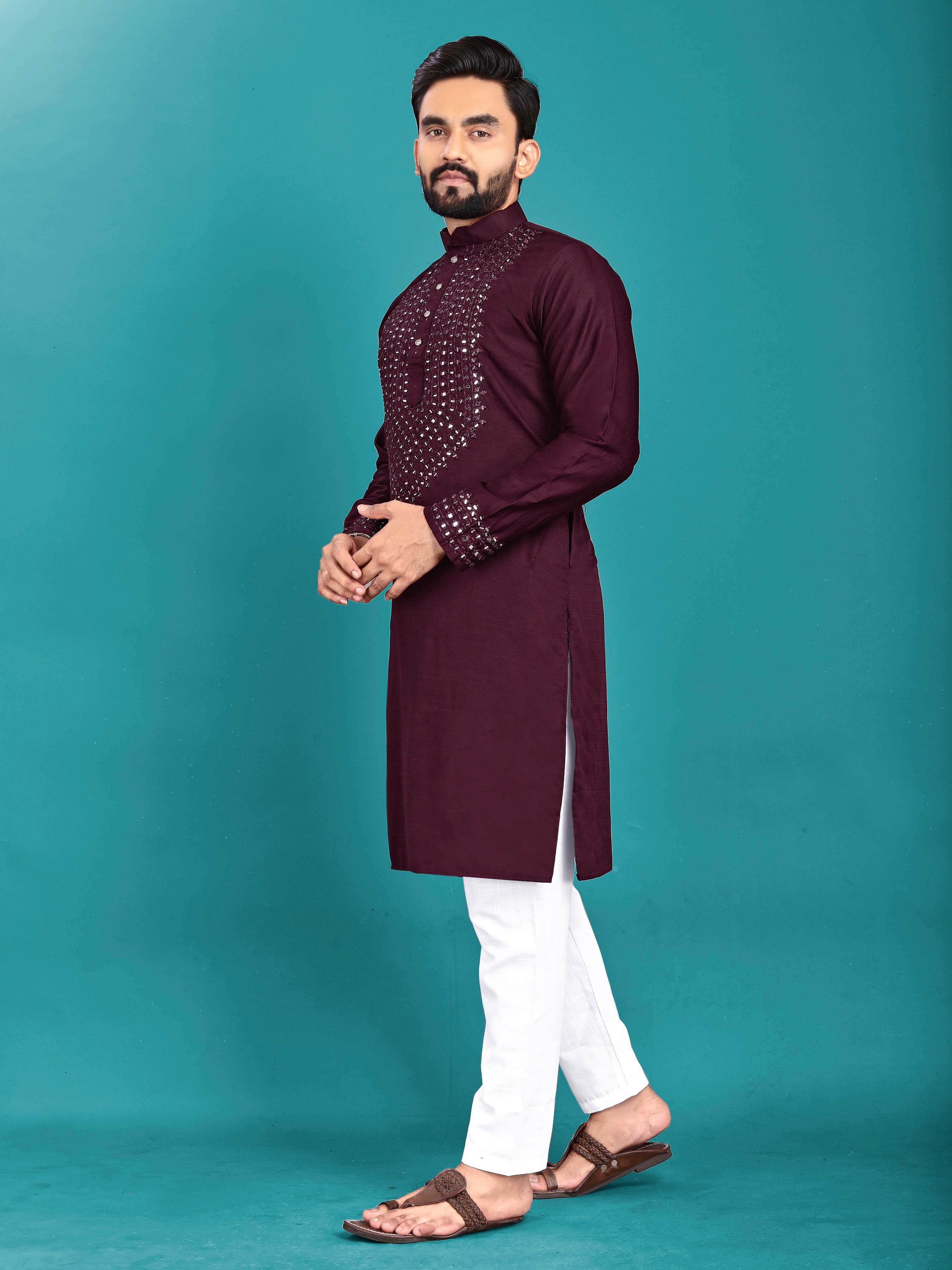 PRESENTING HEAVY NECK  ORIGINAL MIRROR WORK KURTA FOR MEN'S✨ 