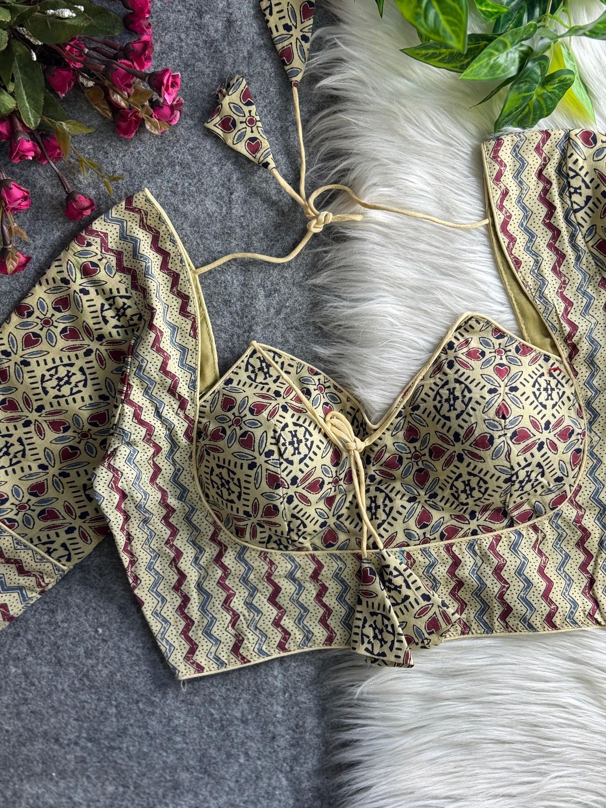  ORIGINAL AJRAKH COTTON HALTER NECK BLOUSE 