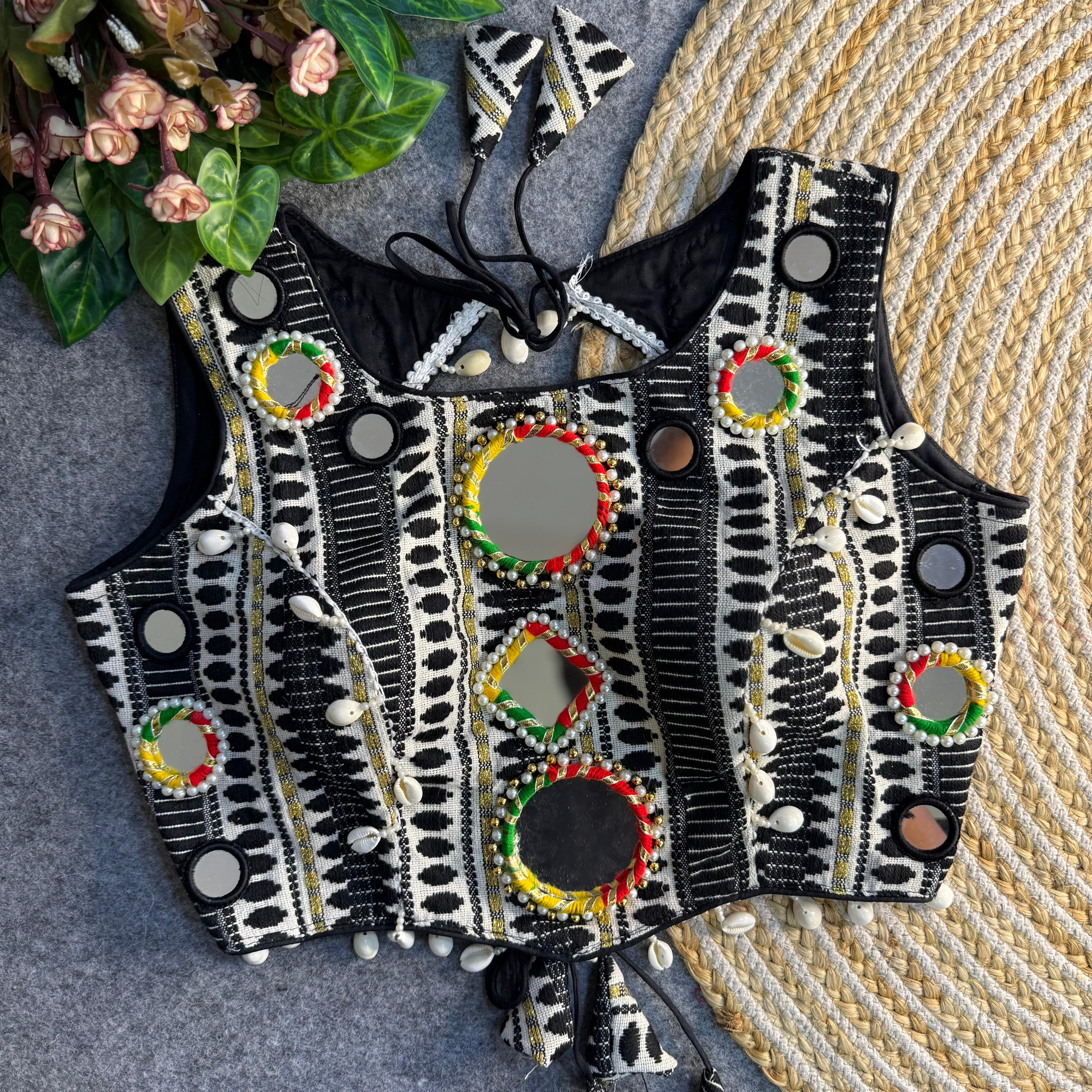 ♥️ NEW LAUNCHED NAVRATRI SPL. REAL MIRROR + SHELLS WORK BACKLESS STYLE BLOUSE❤️