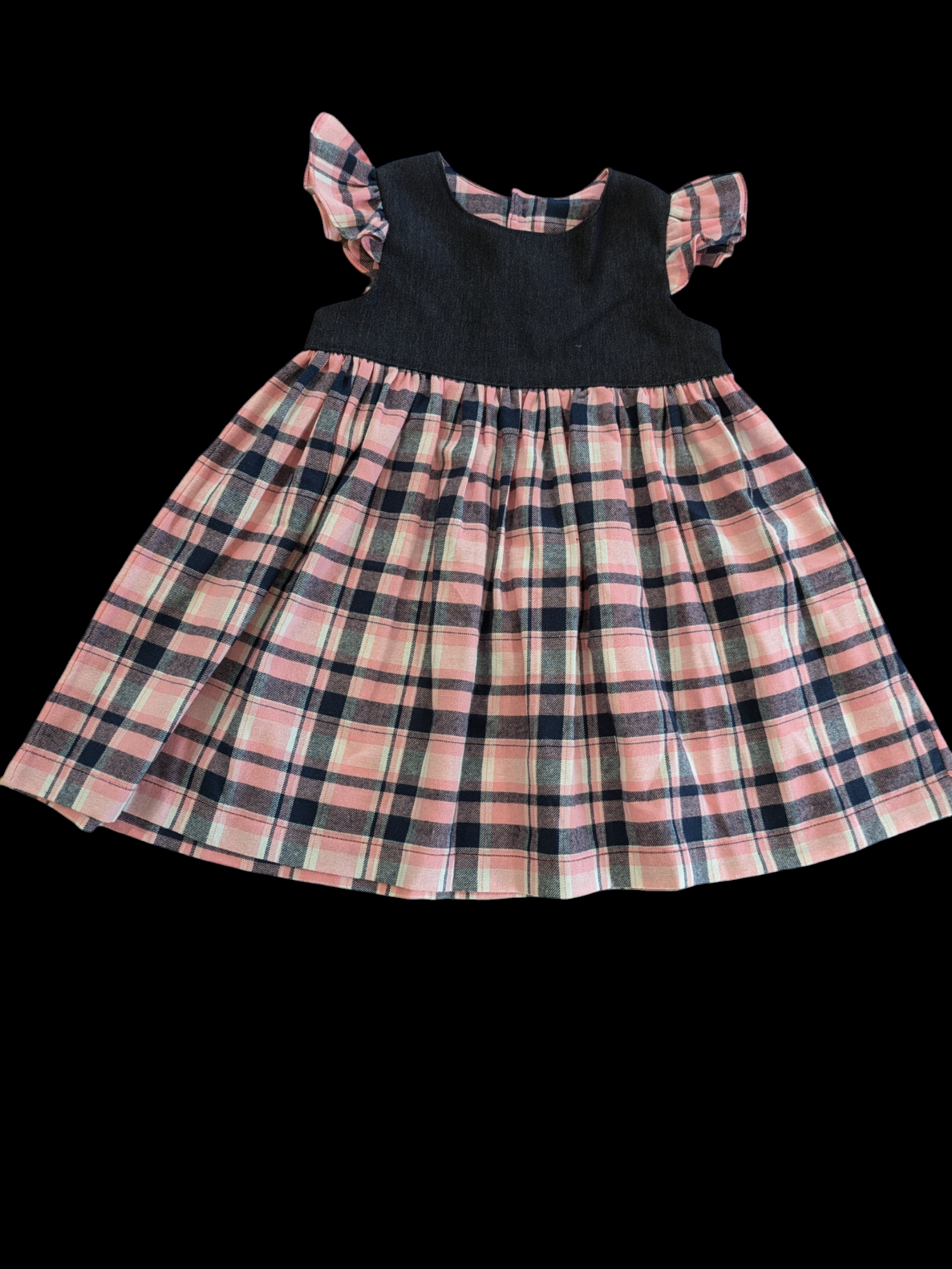 Denim yoke with check skirt 2-3y