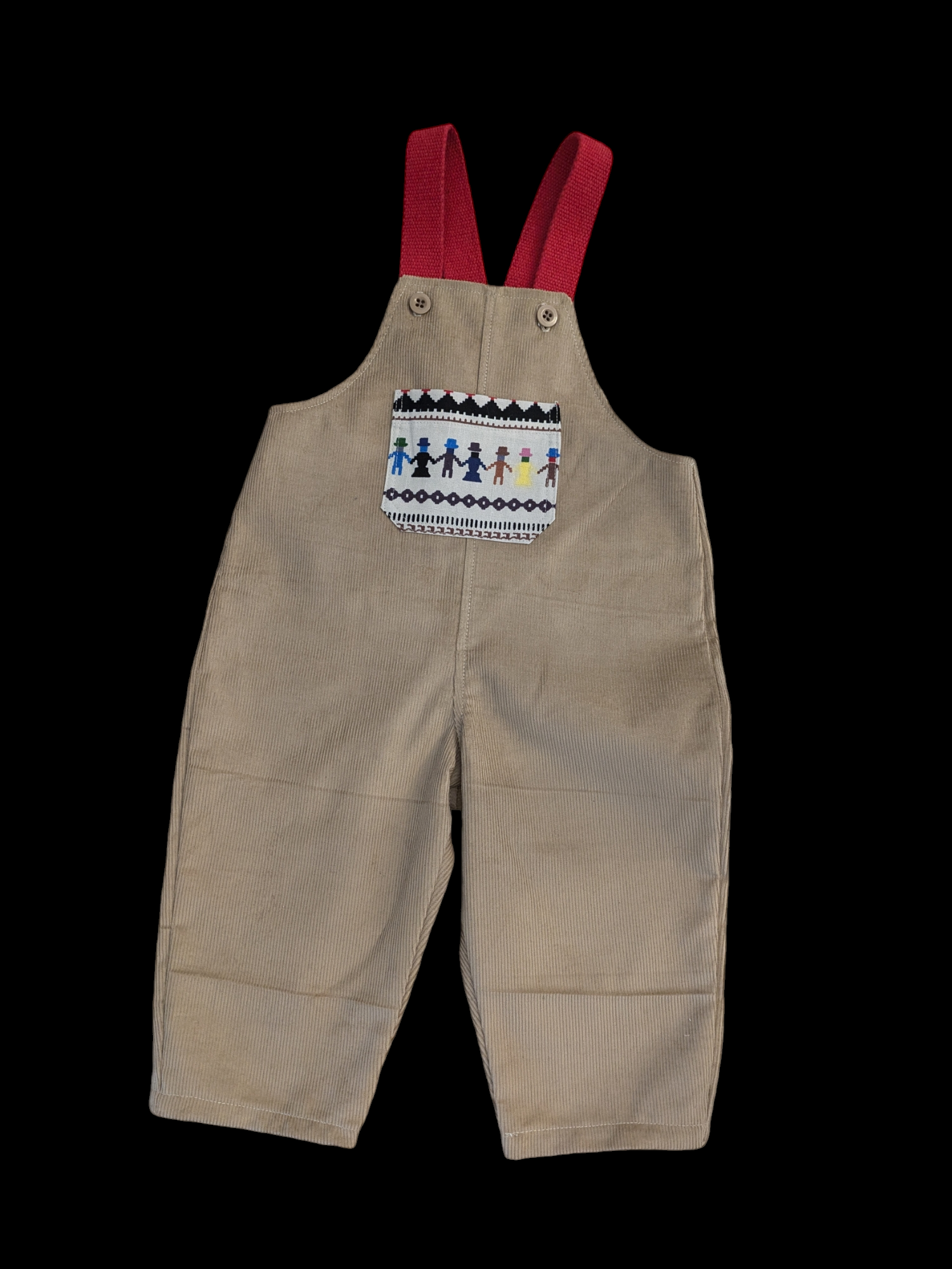 Beige cord with red straps 1-2y