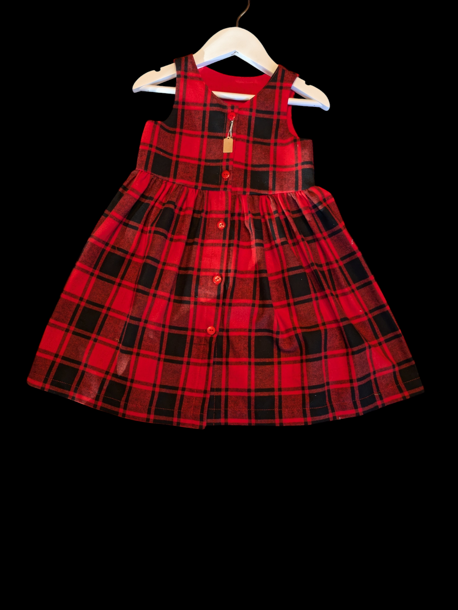 Red check buttons down front 3-4yrs
