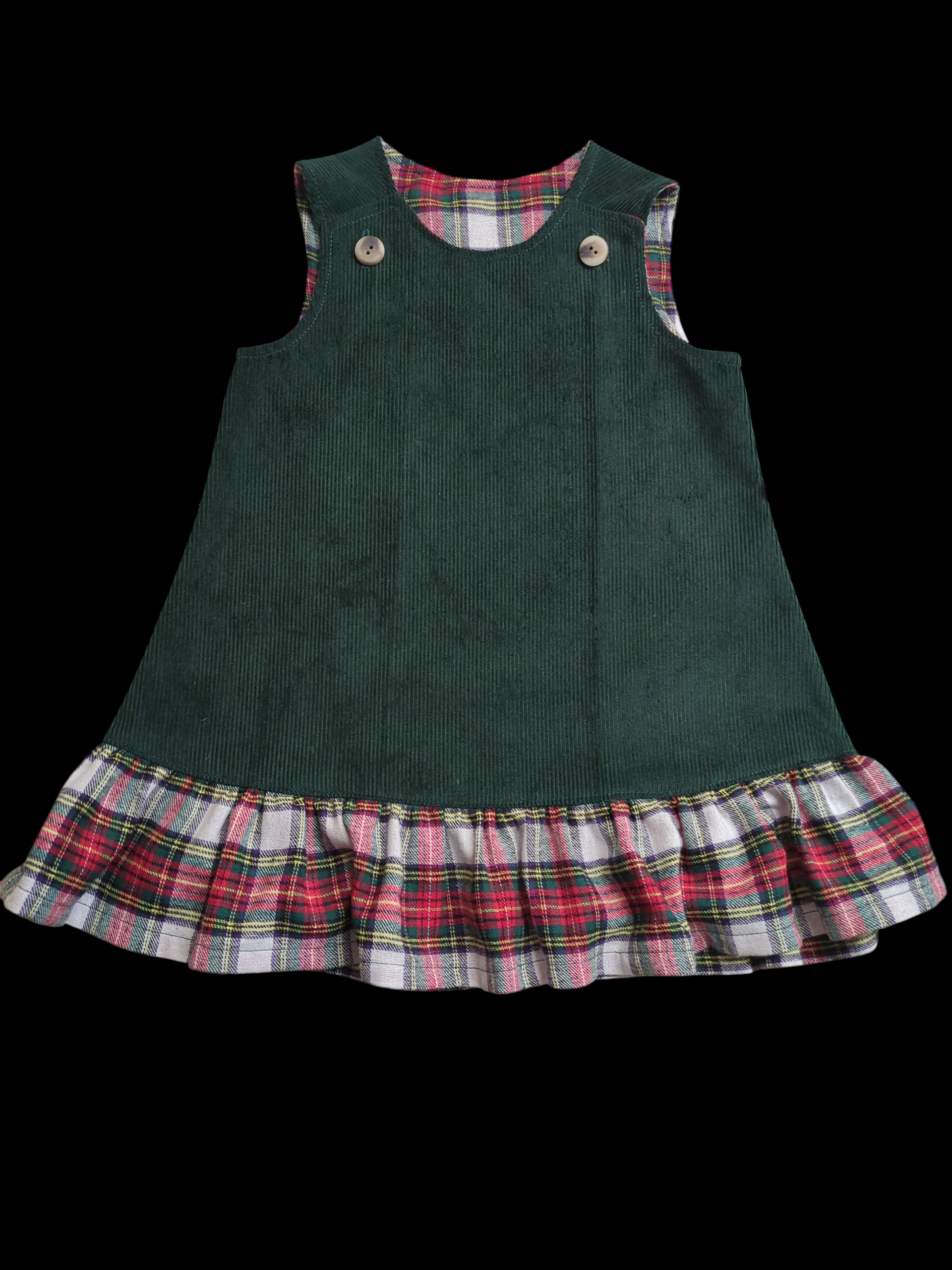 Green cord pinafore 1-2y