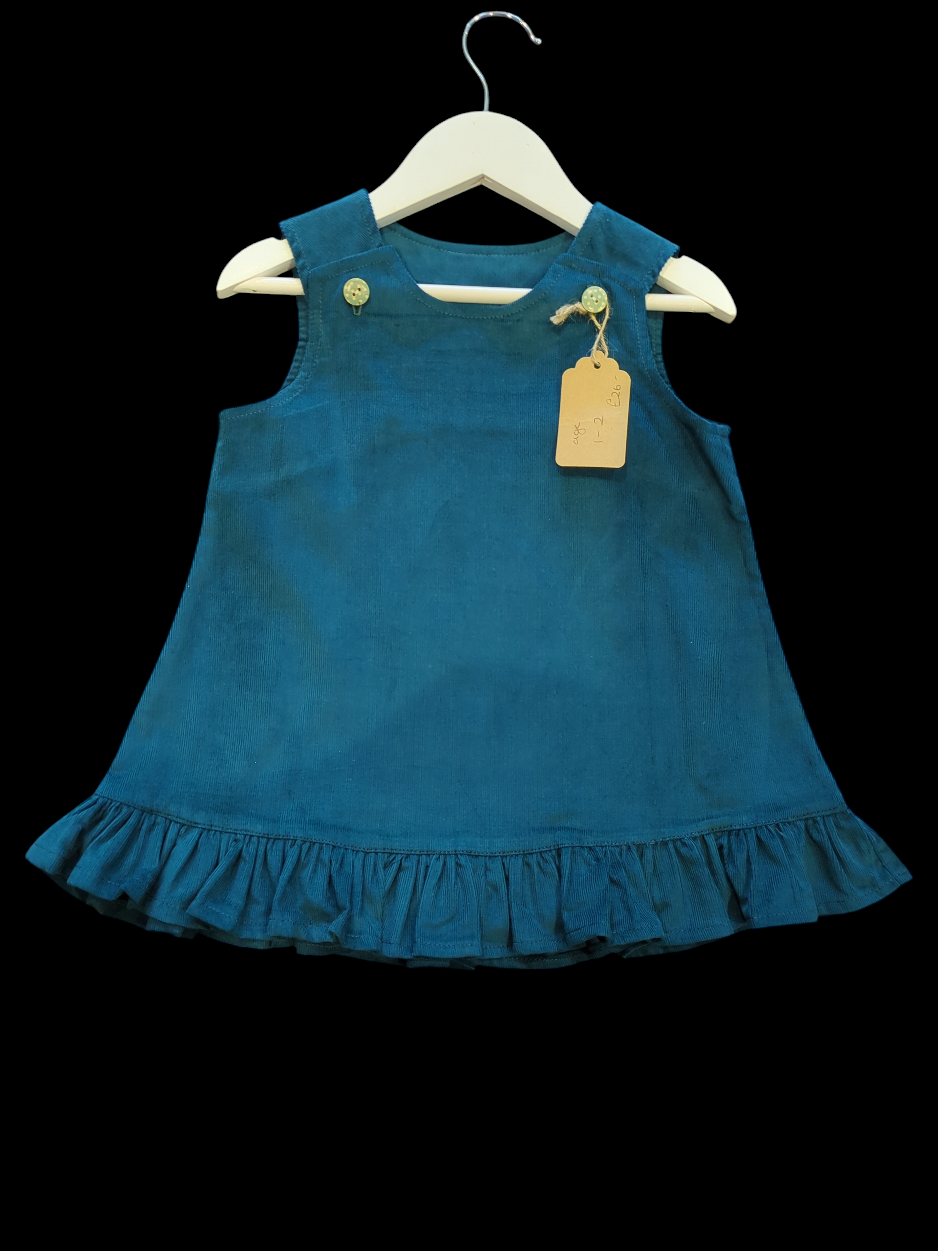 Teal green pinafore 1-2y