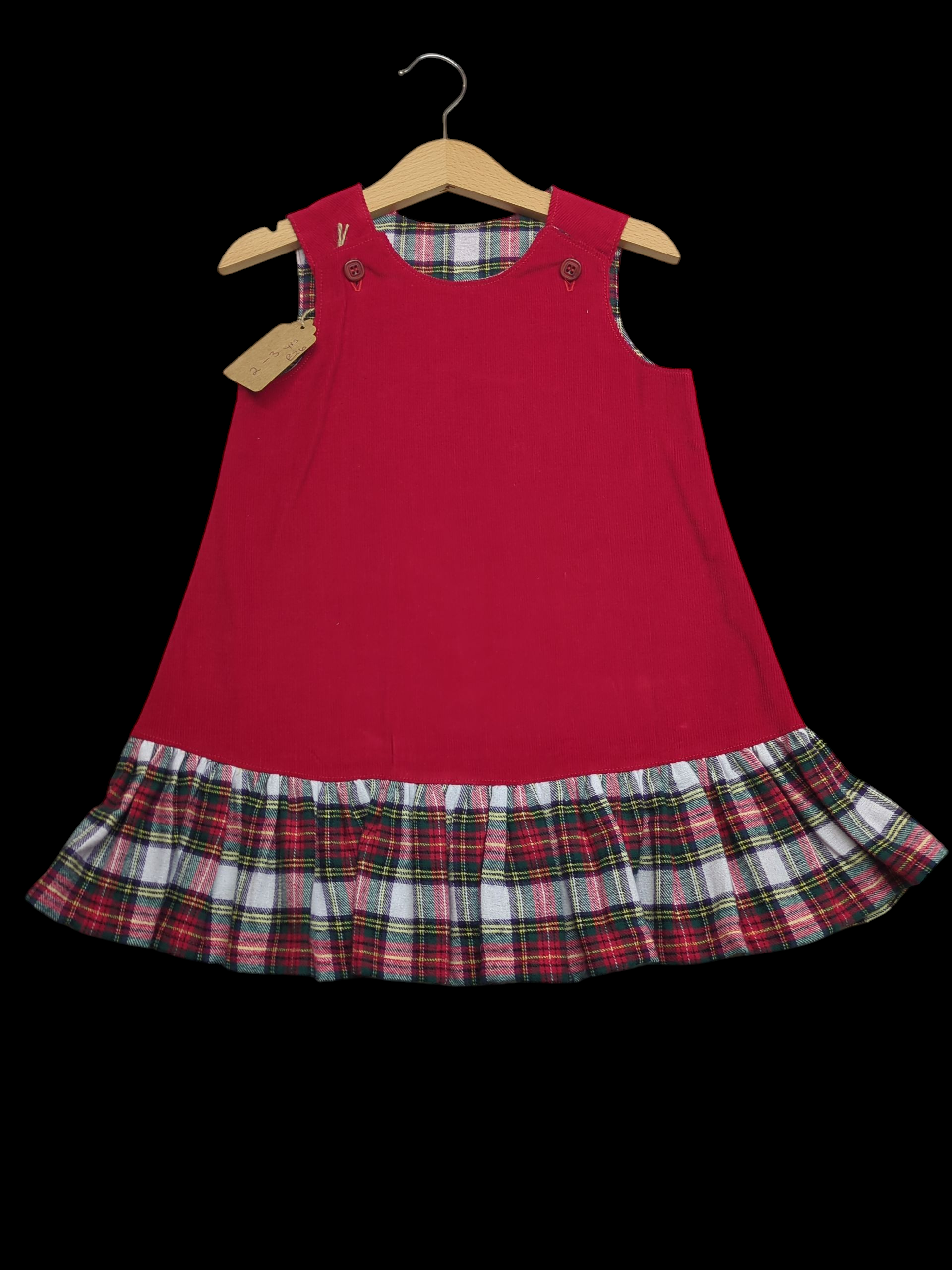 Red cord pinafore 2-3yrs