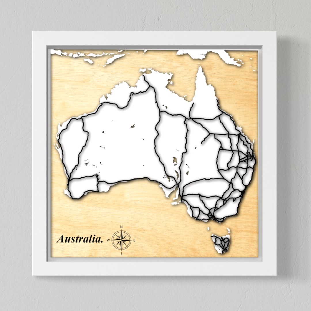 Australia Map (White Land, Black Roads)