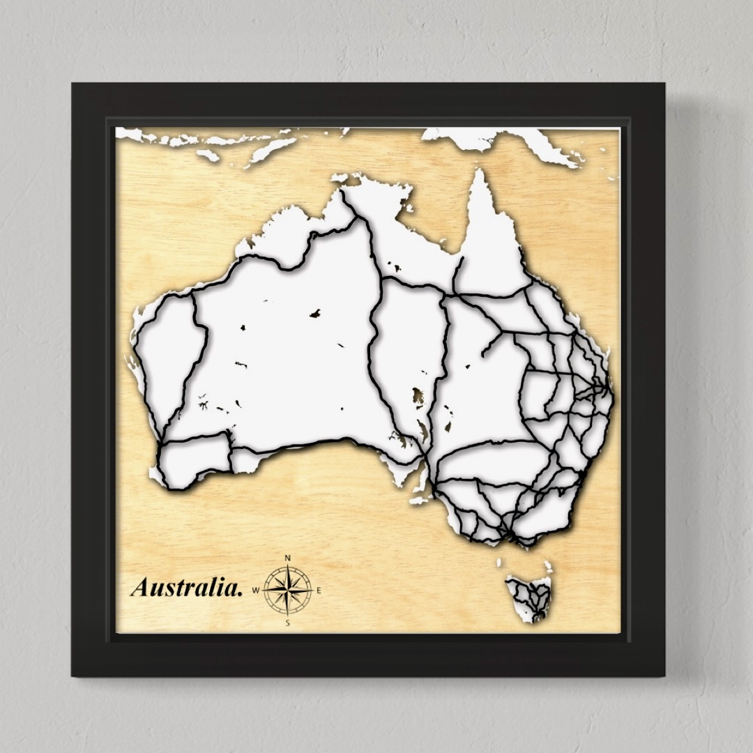Australia Map (White Land, Black Roads)