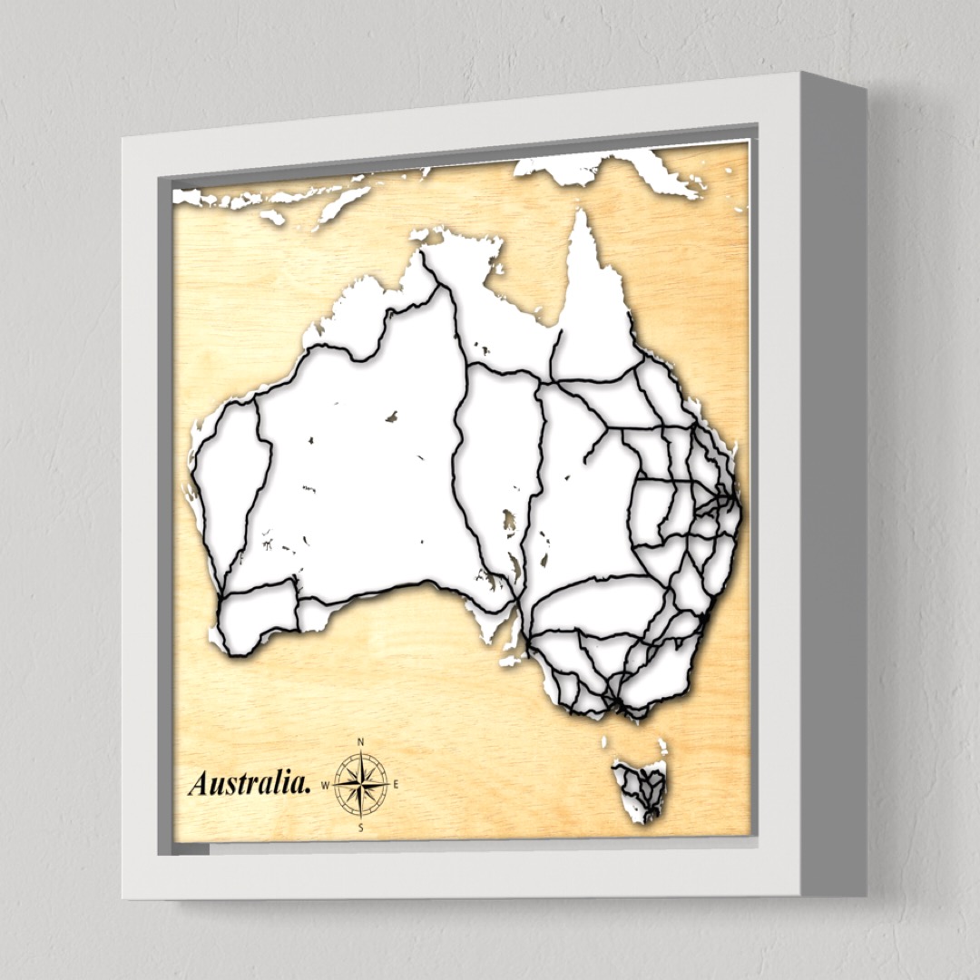 Australia Map (White Land, Black Roads)